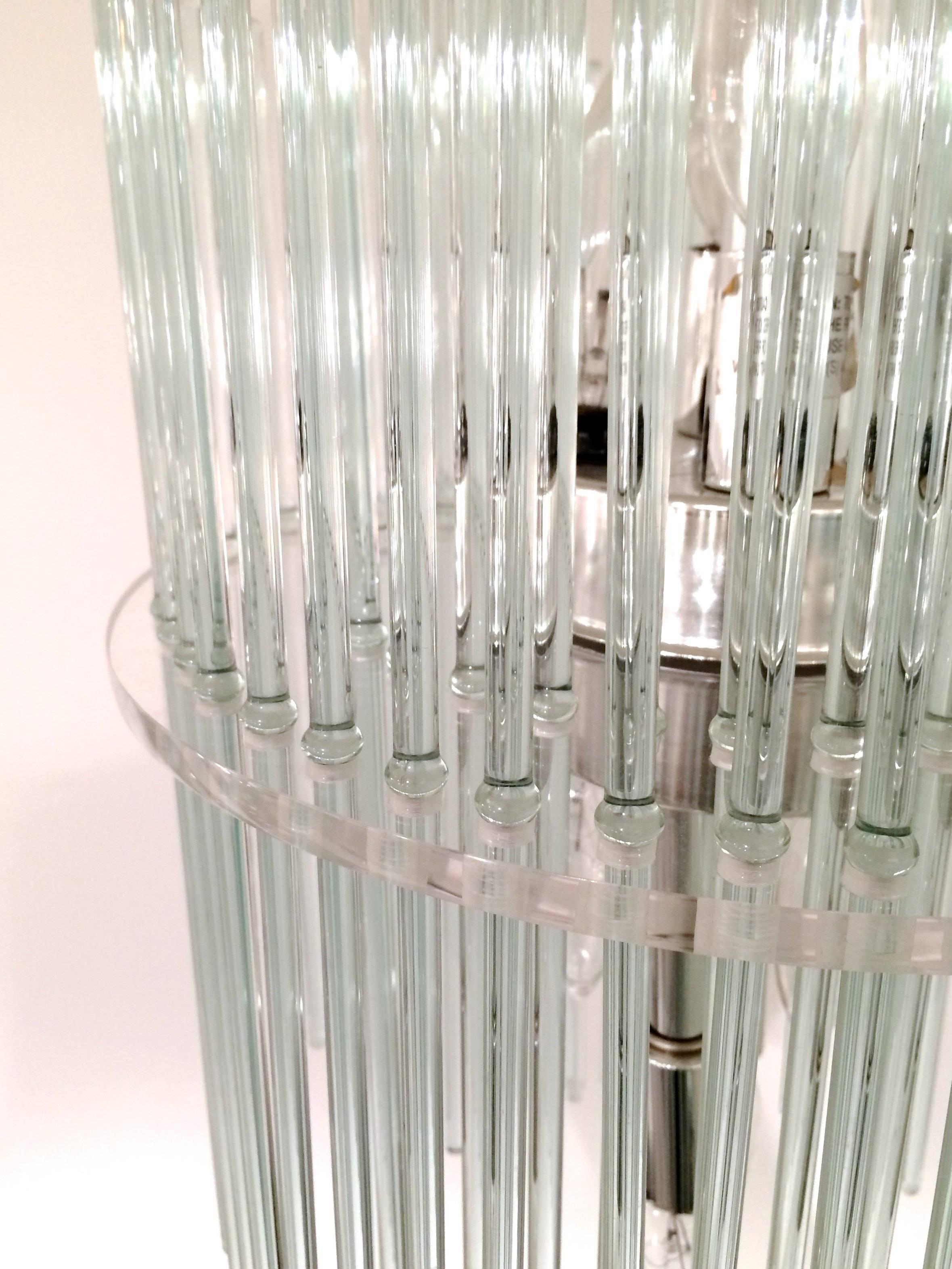 Chrome Glass Rod and Lucite Chandelier by Gaetano Sciolari for Lightolier For Sale 2