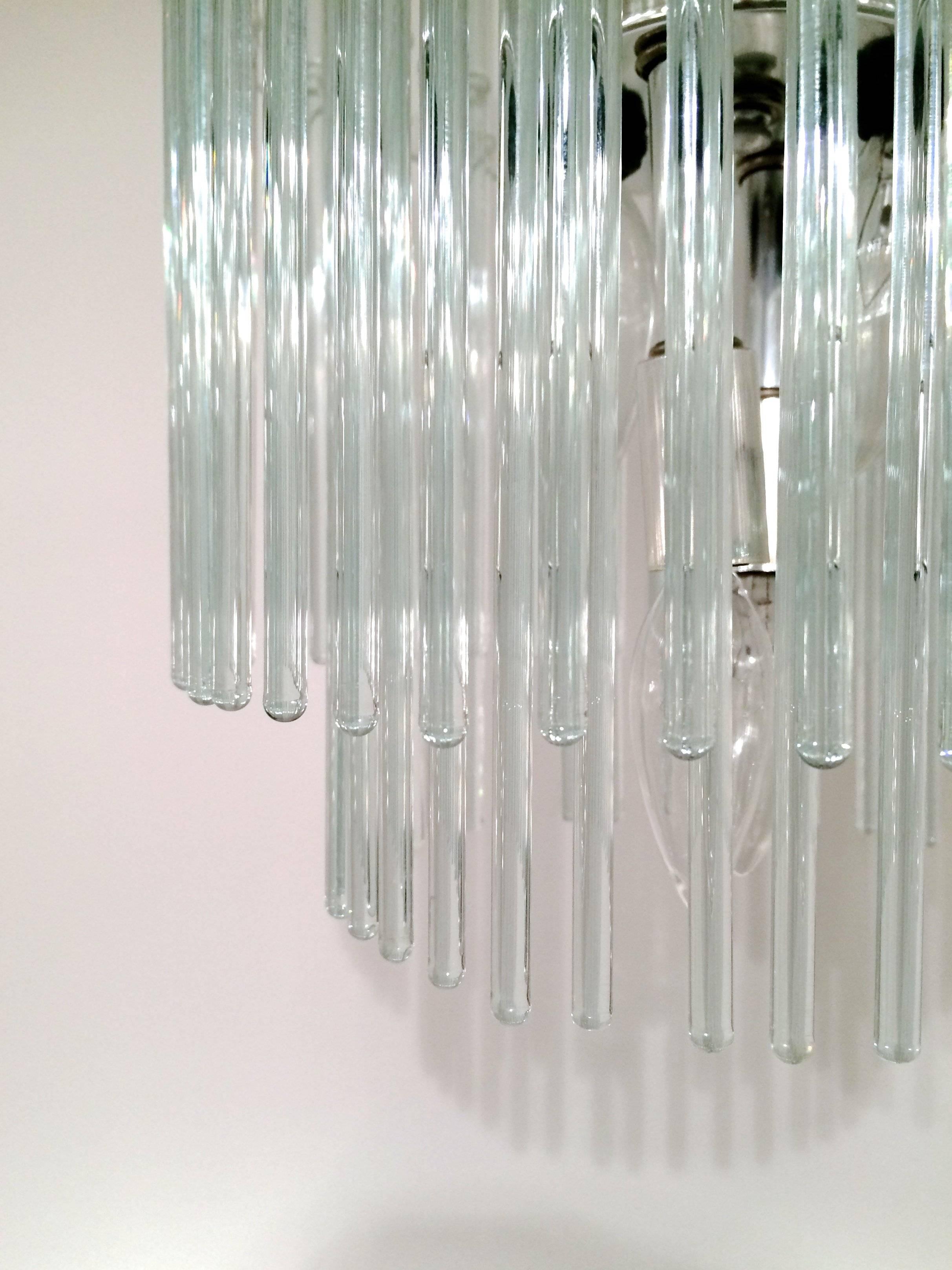 Chrome Glass Rod and Lucite Chandelier by Gaetano Sciolari for Lightolier For Sale 3