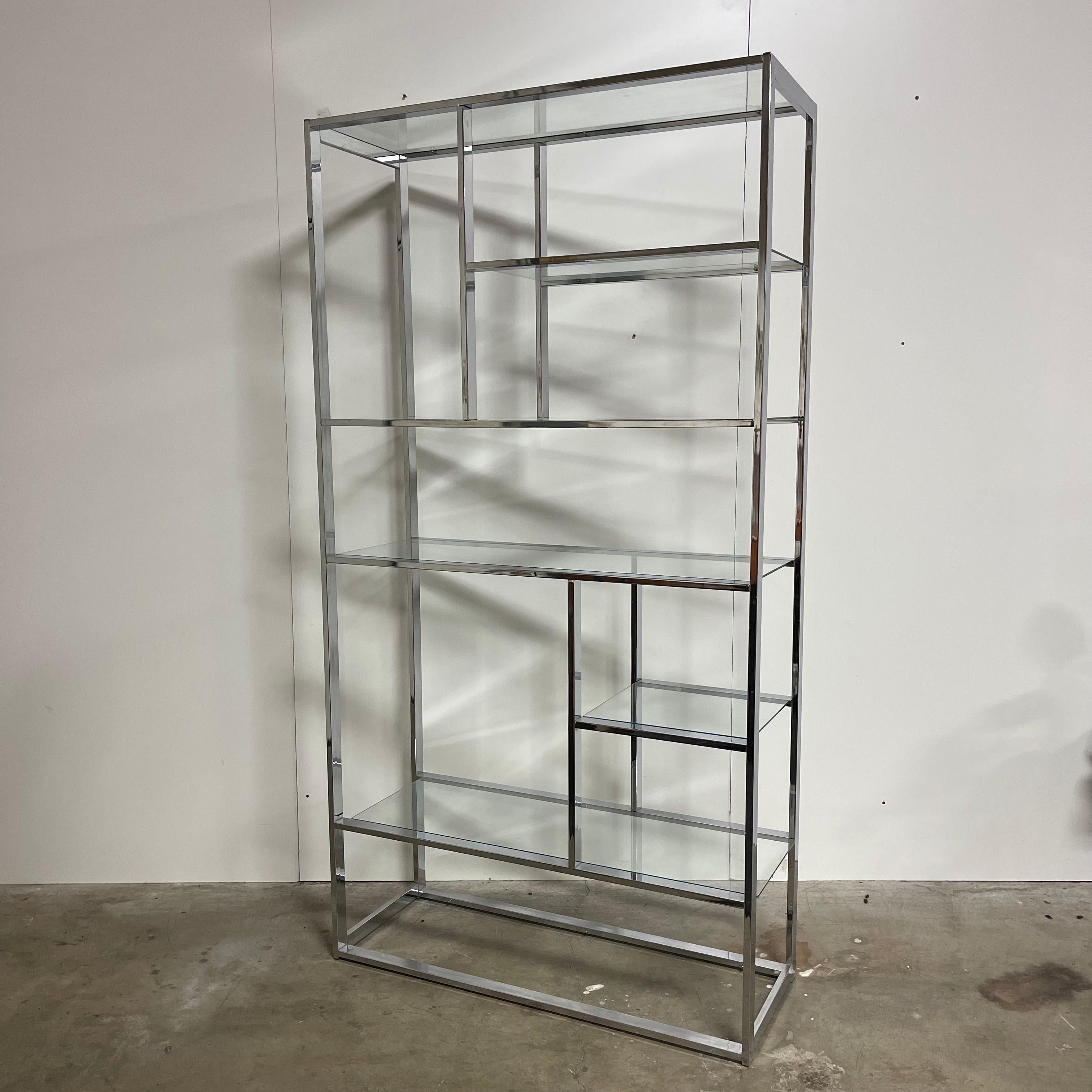 Chrome & Glass Shelf in the Manner of Milo Baughman For Sale 5
