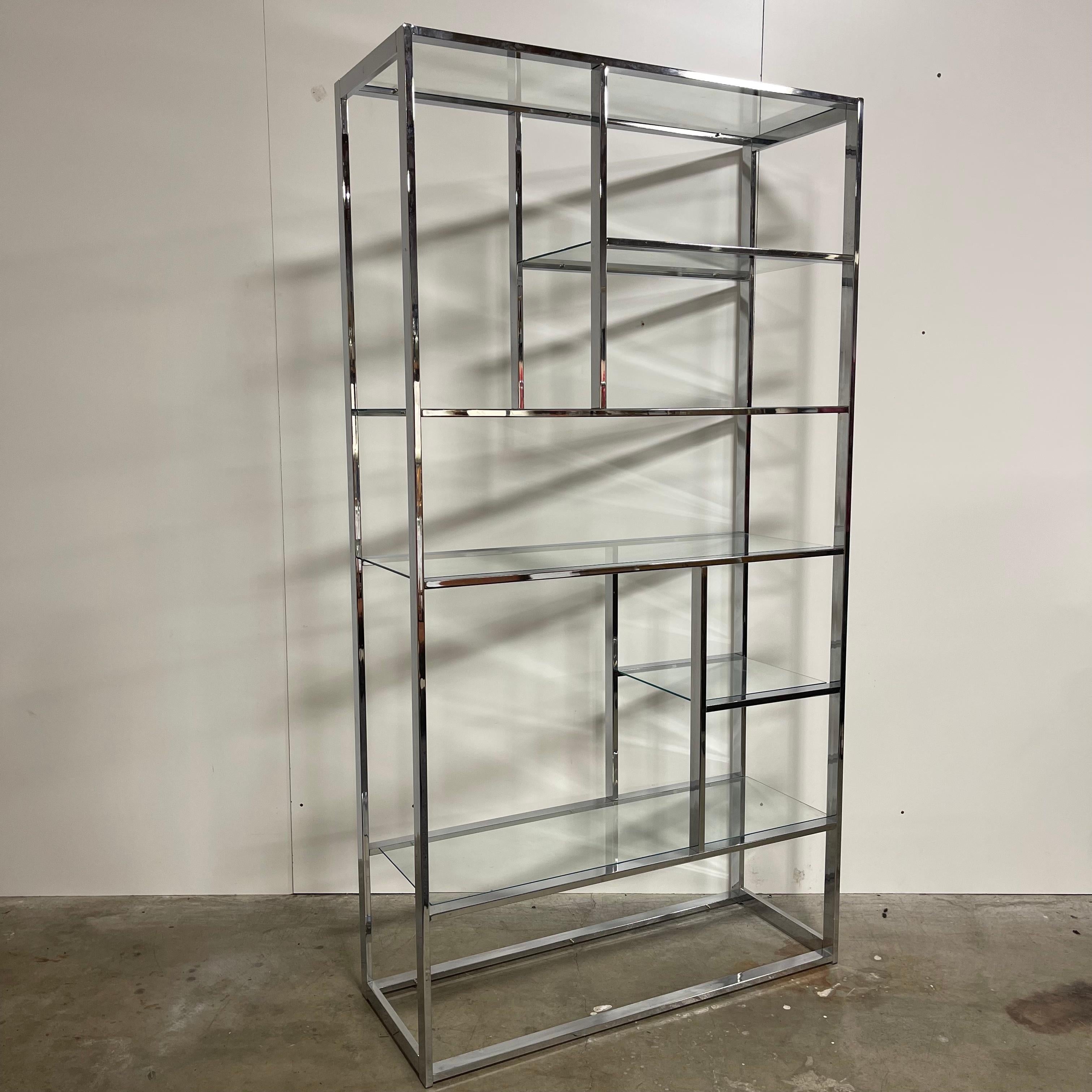 Chrome & Glass Shelf in the Manner of Milo Baughman For Sale 1