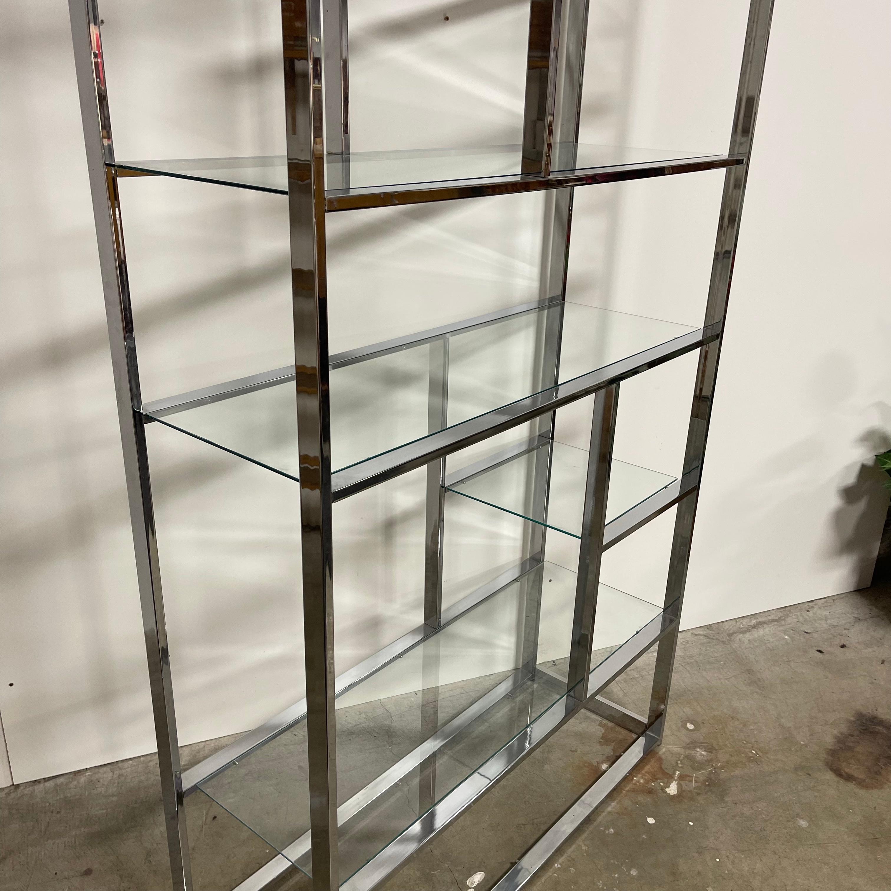 Chrome & Glass Shelf in the Manner of Milo Baughman For Sale 2