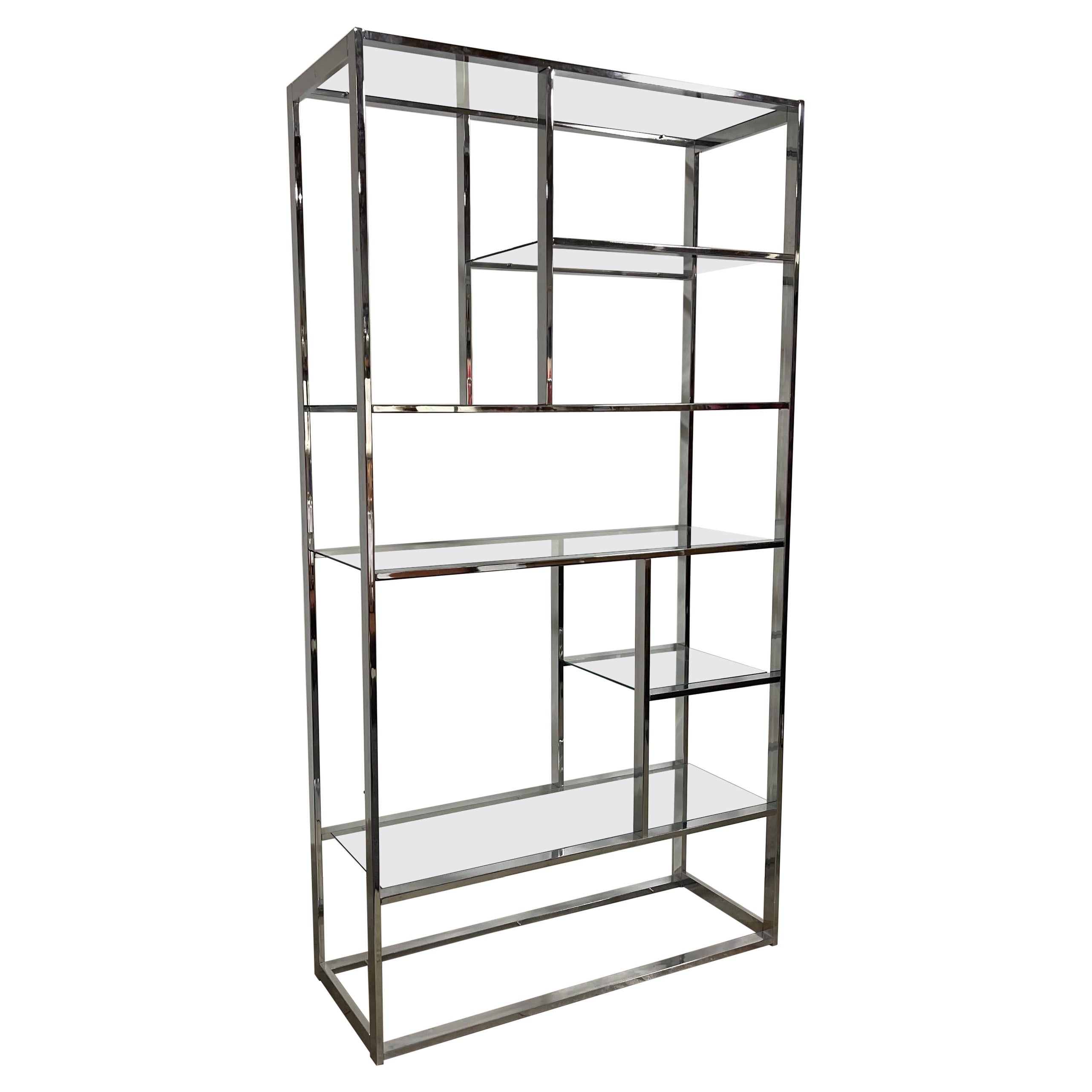 Chrome & Glass Shelf in the Manner of Milo Baughman For Sale