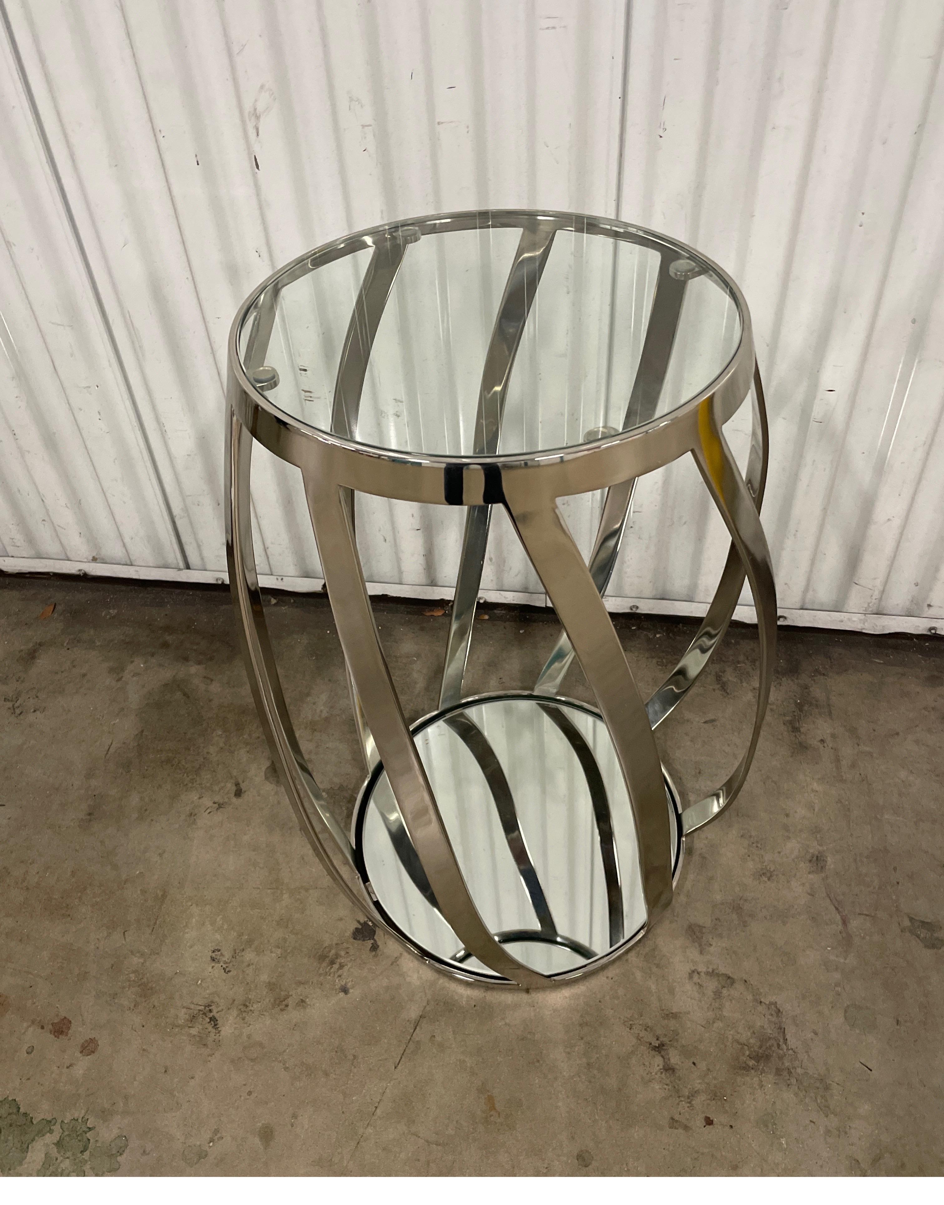 American Chrome & Glass Spiral Side Table For Sale