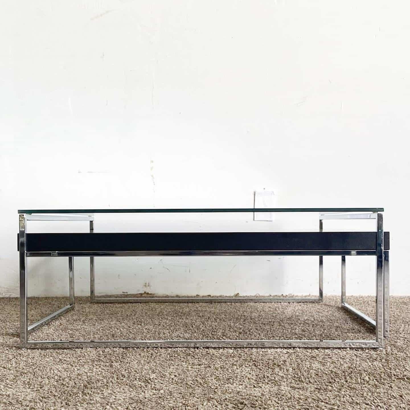 Chrome Glass Top and Wooden Top Nesting Coffee Table Set by Bo Concepts For Sale 4