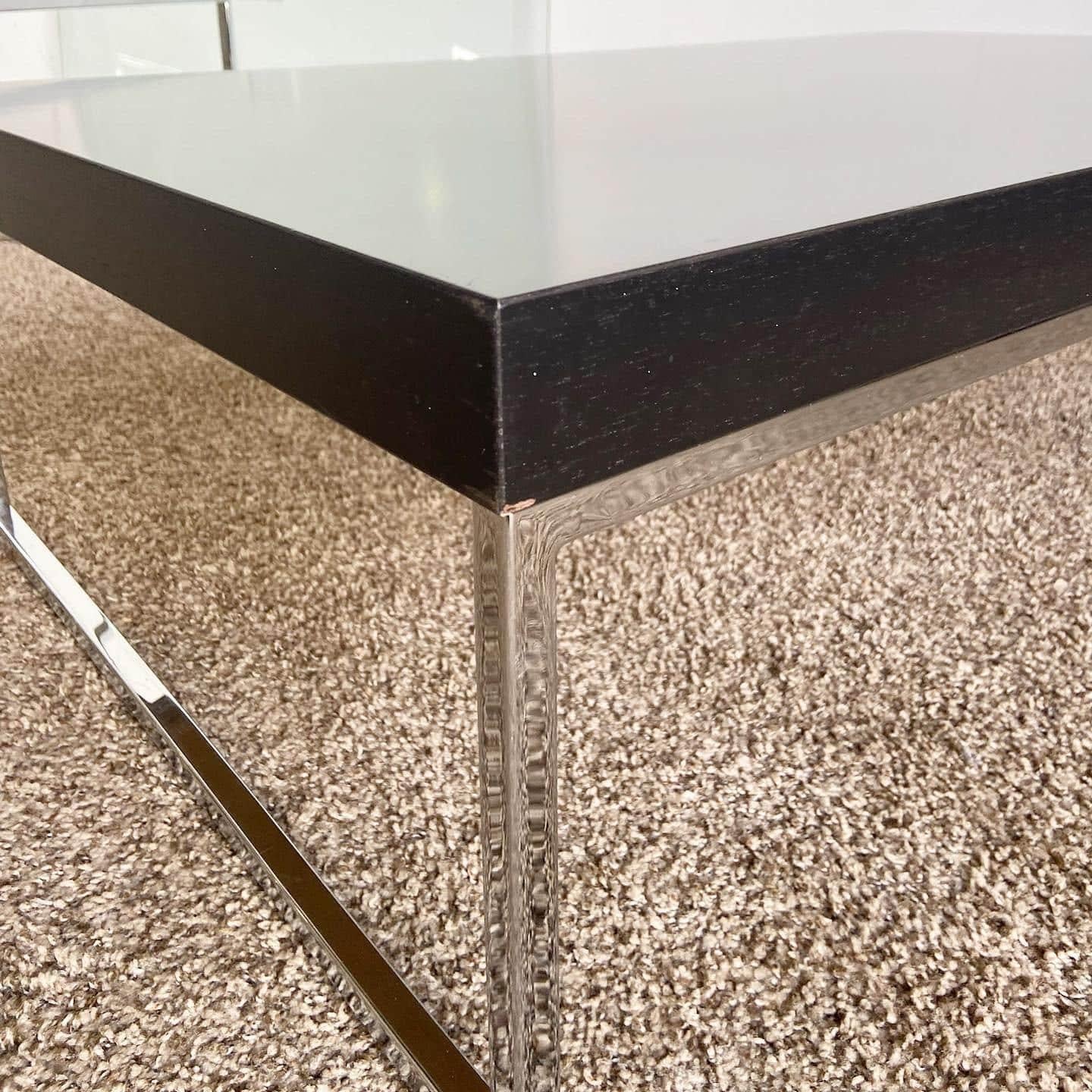 Scandinavian Modern Chrome Glass Top and Wooden Top Nesting Coffee Table Set by Bo Concepts For Sale