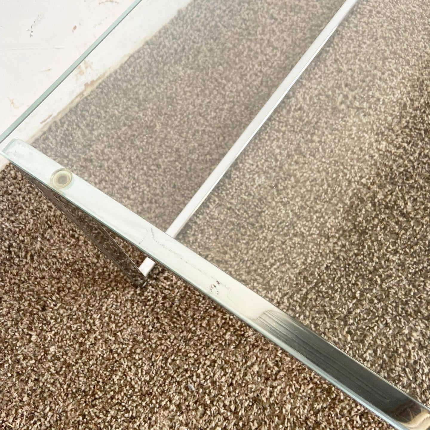 Chrome Glass Top and Wooden Top Nesting Coffee Table Set by Bo Concepts In Good Condition For Sale In Delray Beach, FL