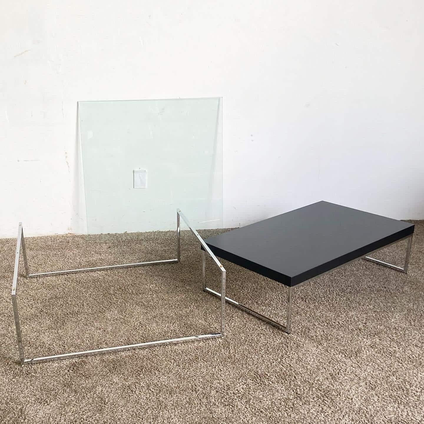 Chrome Glass Top and Wooden Top Nesting Coffee Table Set by Bo Concepts For Sale 2