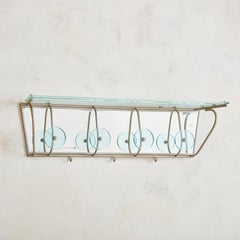 Chrome + Glass Wall Mounted Coat Rack with Shelf, Italy 1970s