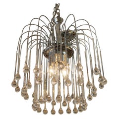 Chrome & Glass Waterfall Chandelier attributed to Christoph Palme