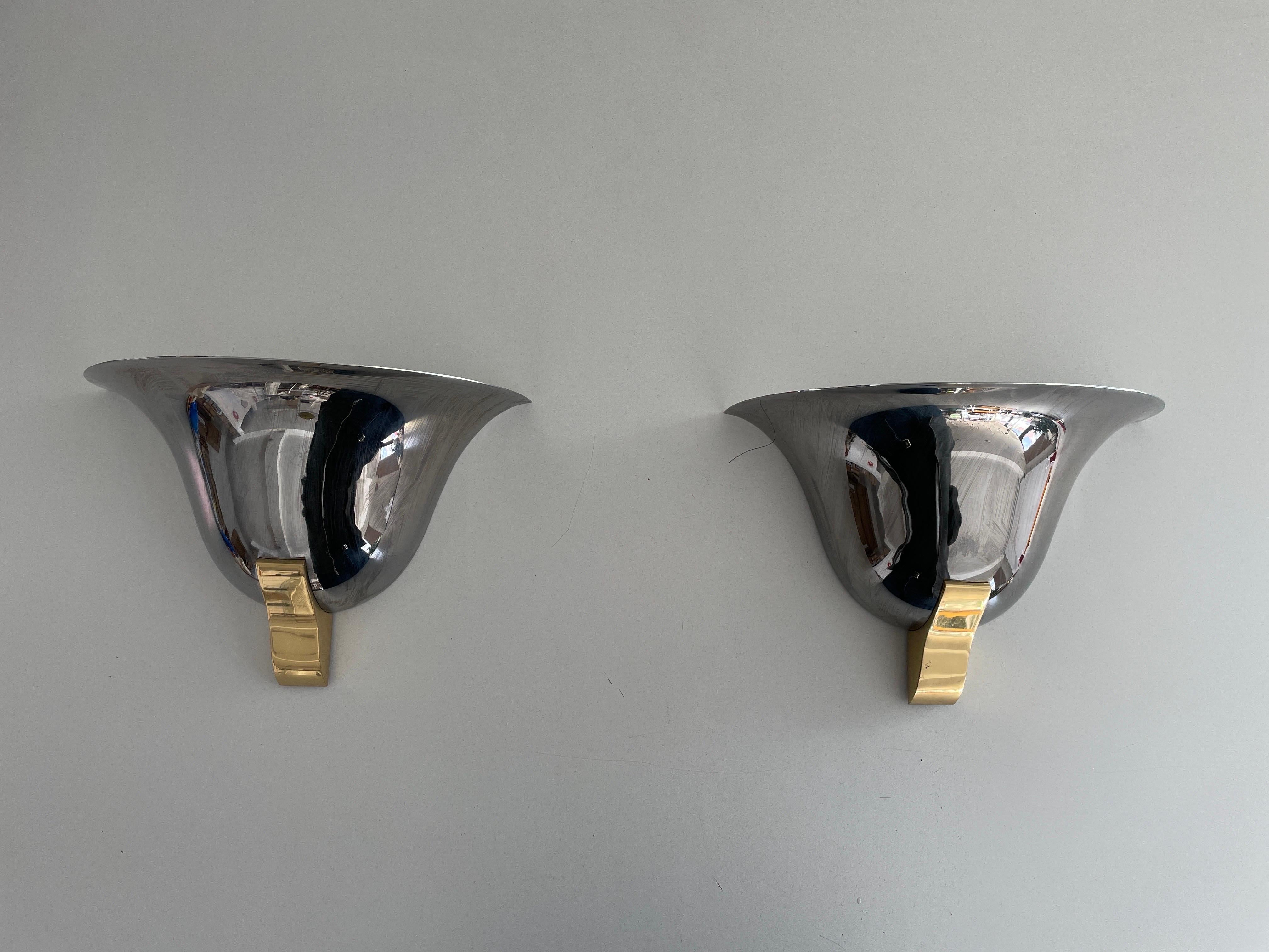 Fine XX secolo Coppia di applique in metallo cromato e dorato di Art Line, anni '70, Germania in vendita