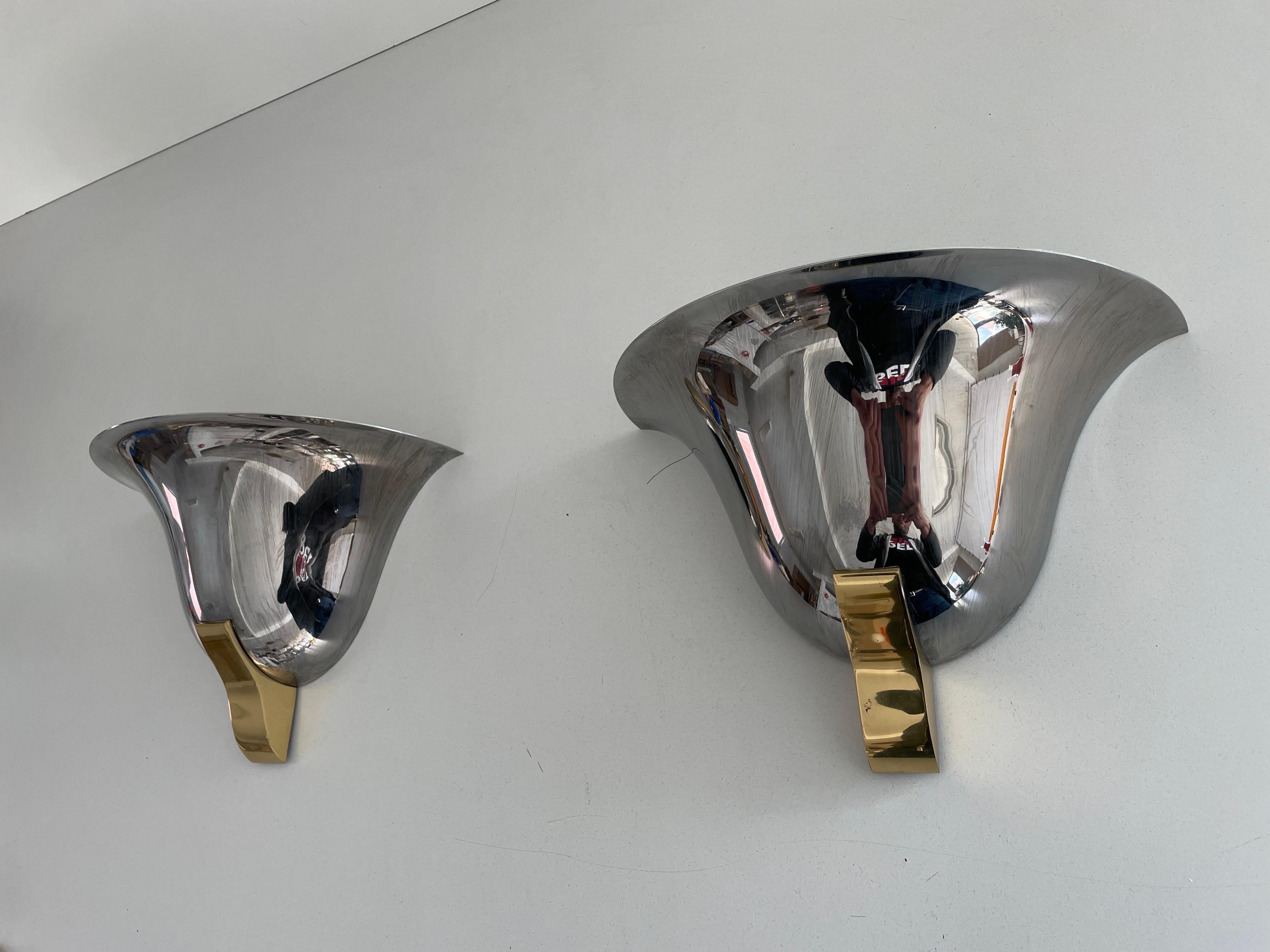 Metallo Coppia di applique in metallo cromato e dorato di Art Line, anni '70, Germania in vendita