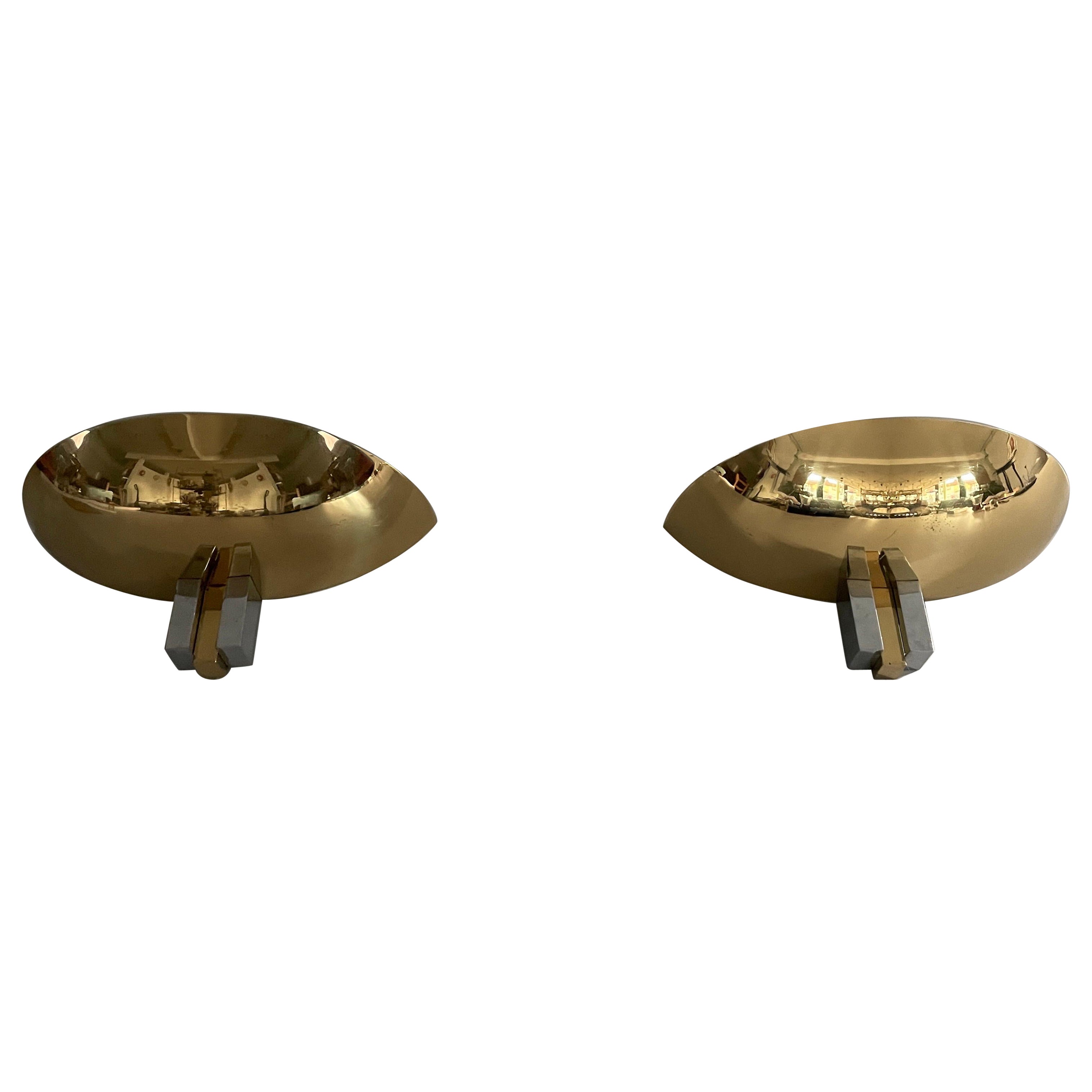 Chrome 
Gold Metal Pair of Sconces by Art-Line, 1970s, Germany For Sale