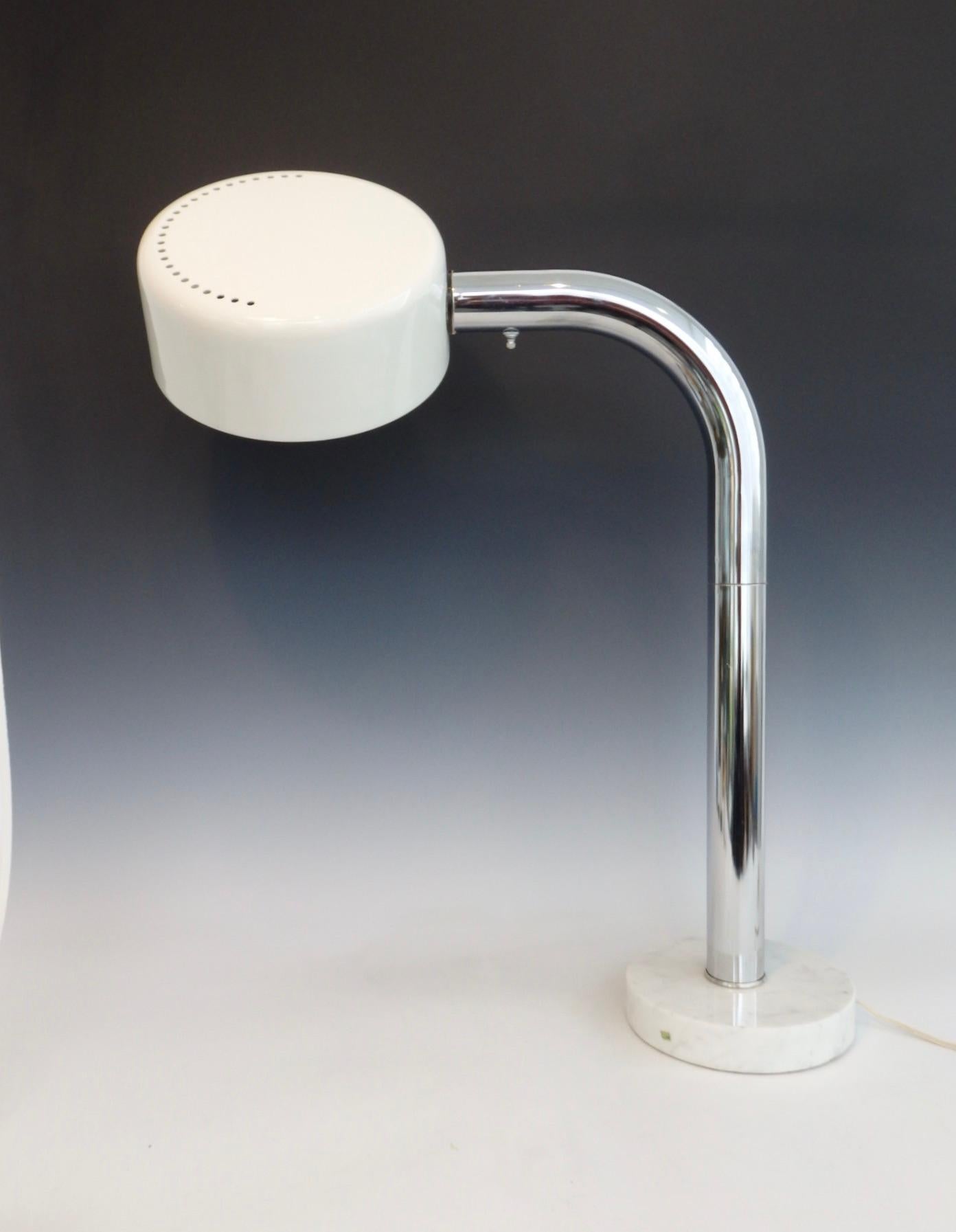 Post-Modern Chrome Gooseneck Desk Lamp on Italian Marble Base with Adjustable Deflector