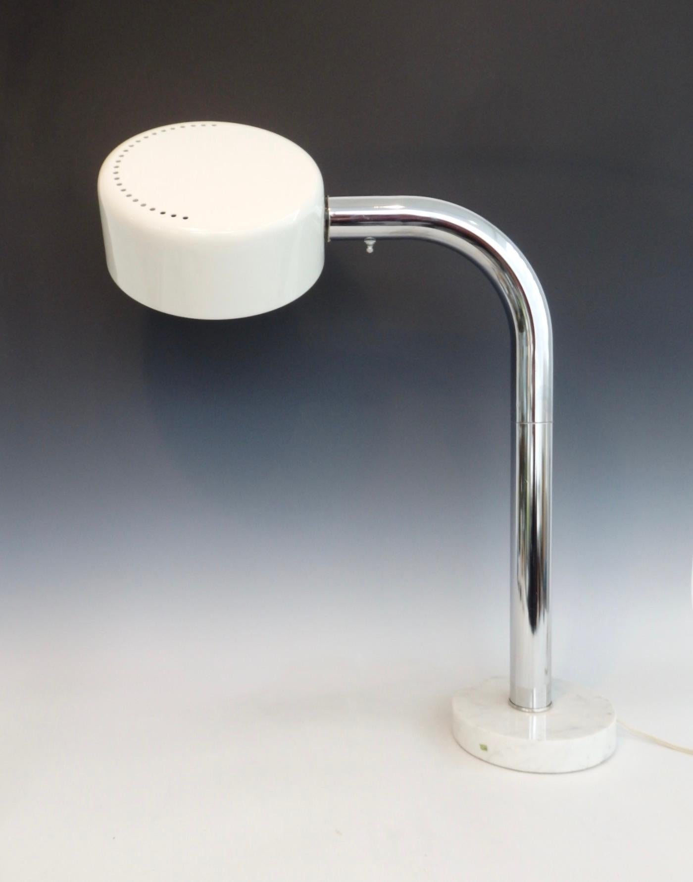 American Chrome Gooseneck Desk Lamp on Italian Marble Base with Adjustable Deflector