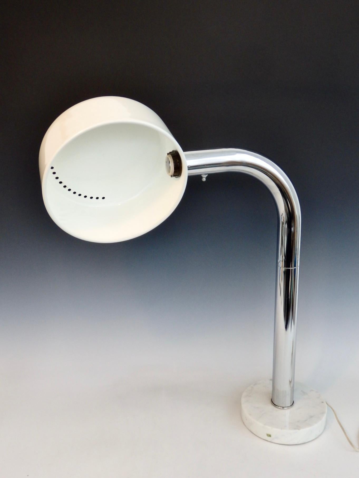 Chrome Gooseneck Desk Lamp on Italian Marble Base with Adjustable Deflector 1