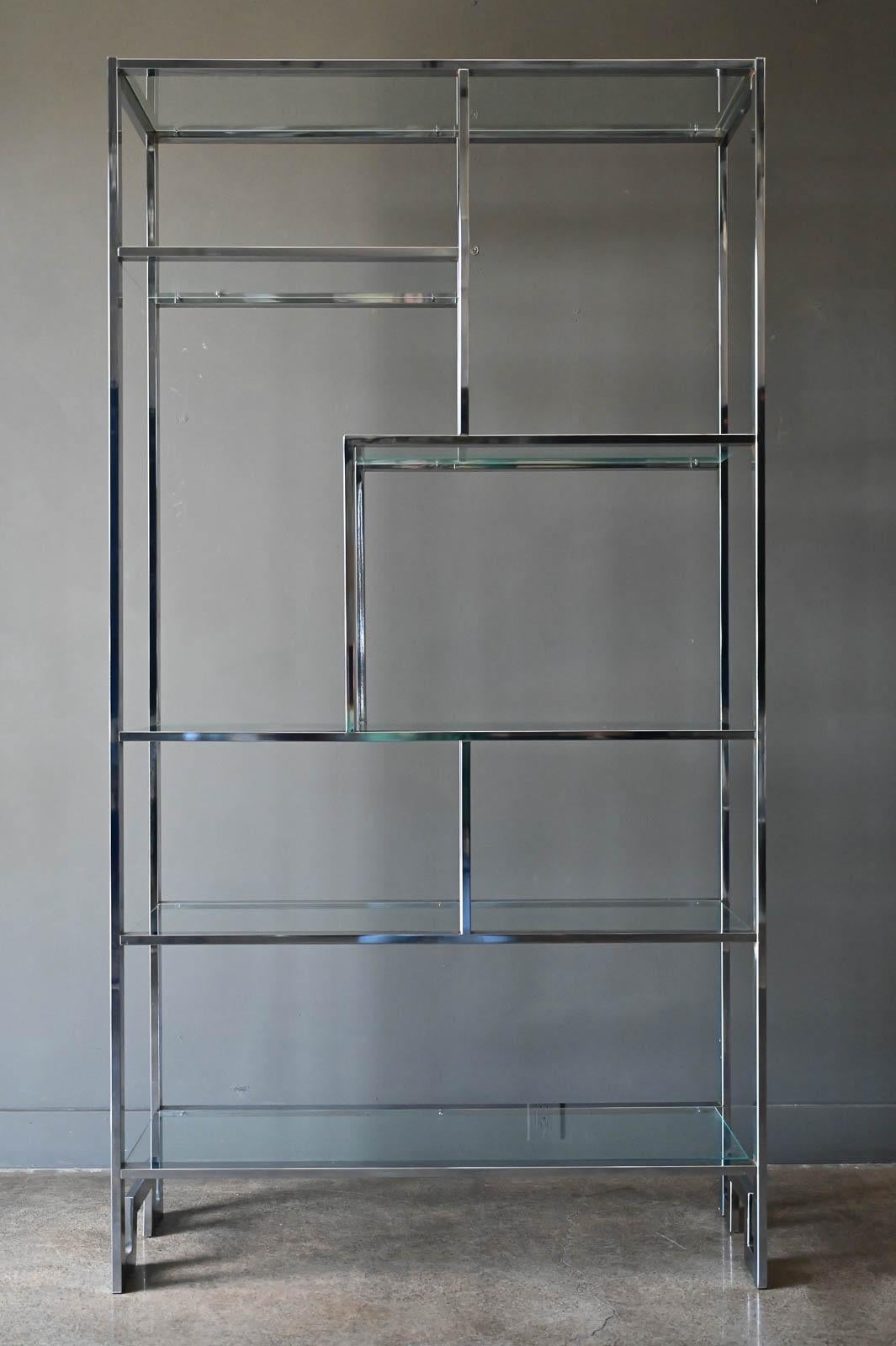 Late 20th Century Chrome Greek Key Etagere by Design Institute of America, circa 1970