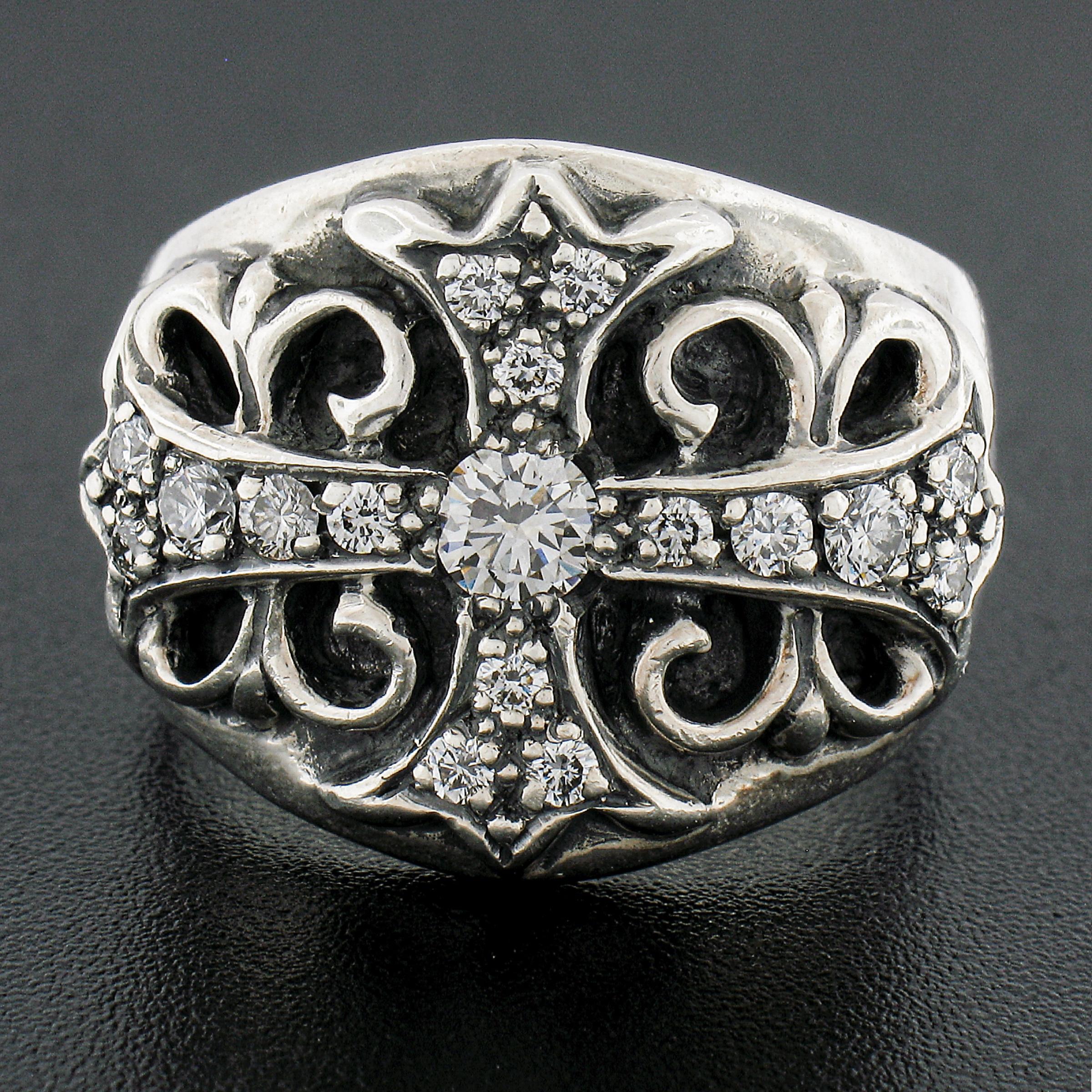 Taille ronde Chrome Hearts 1992 Keeper Bague classique pour homme en argent sterling avec diamant de 0,58ctw