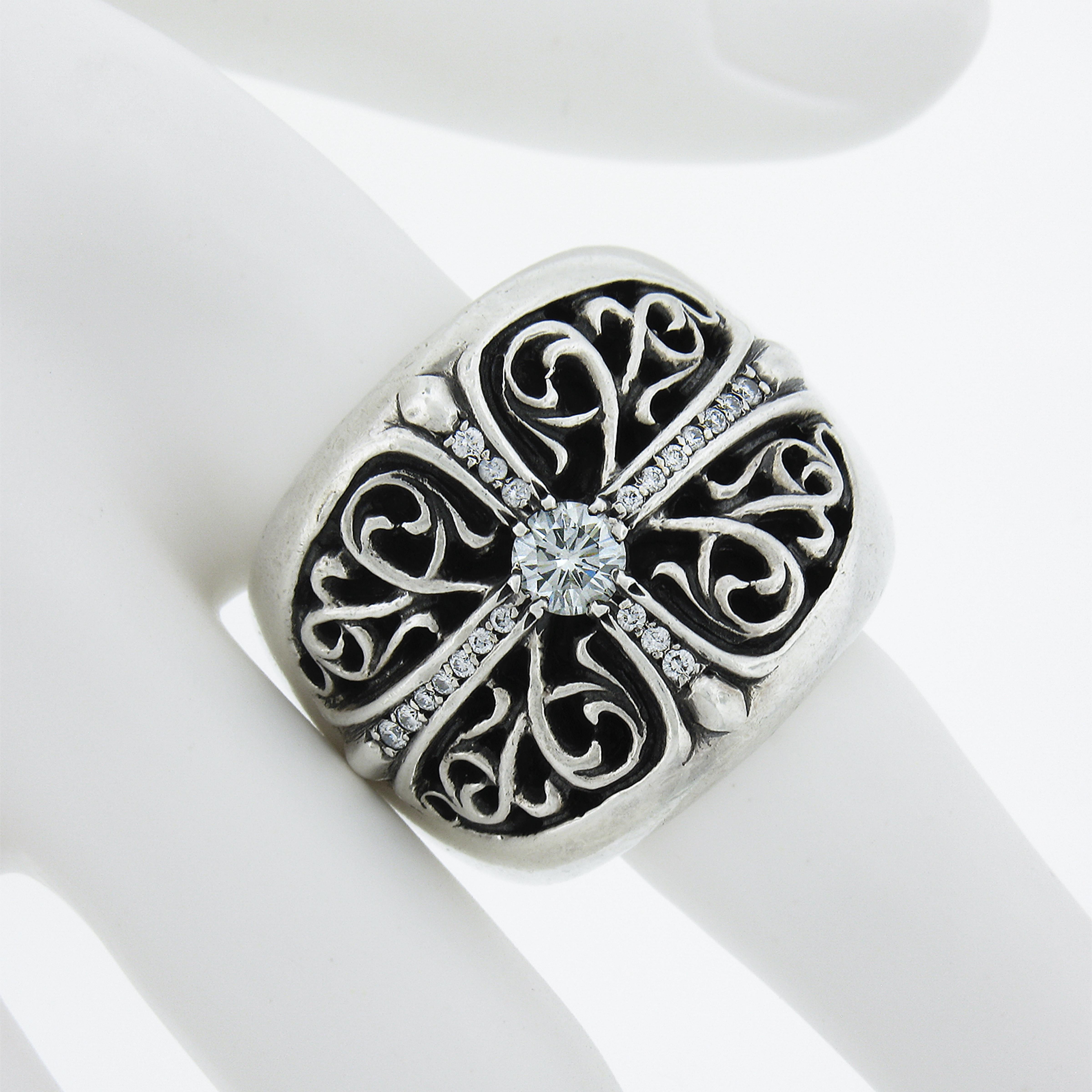 Chrome Hearts 2002 Large Keeper Men's Sterling Silver 0.77ctw Diamond Band Ring In Good Condition For Sale In Montclair, NJ