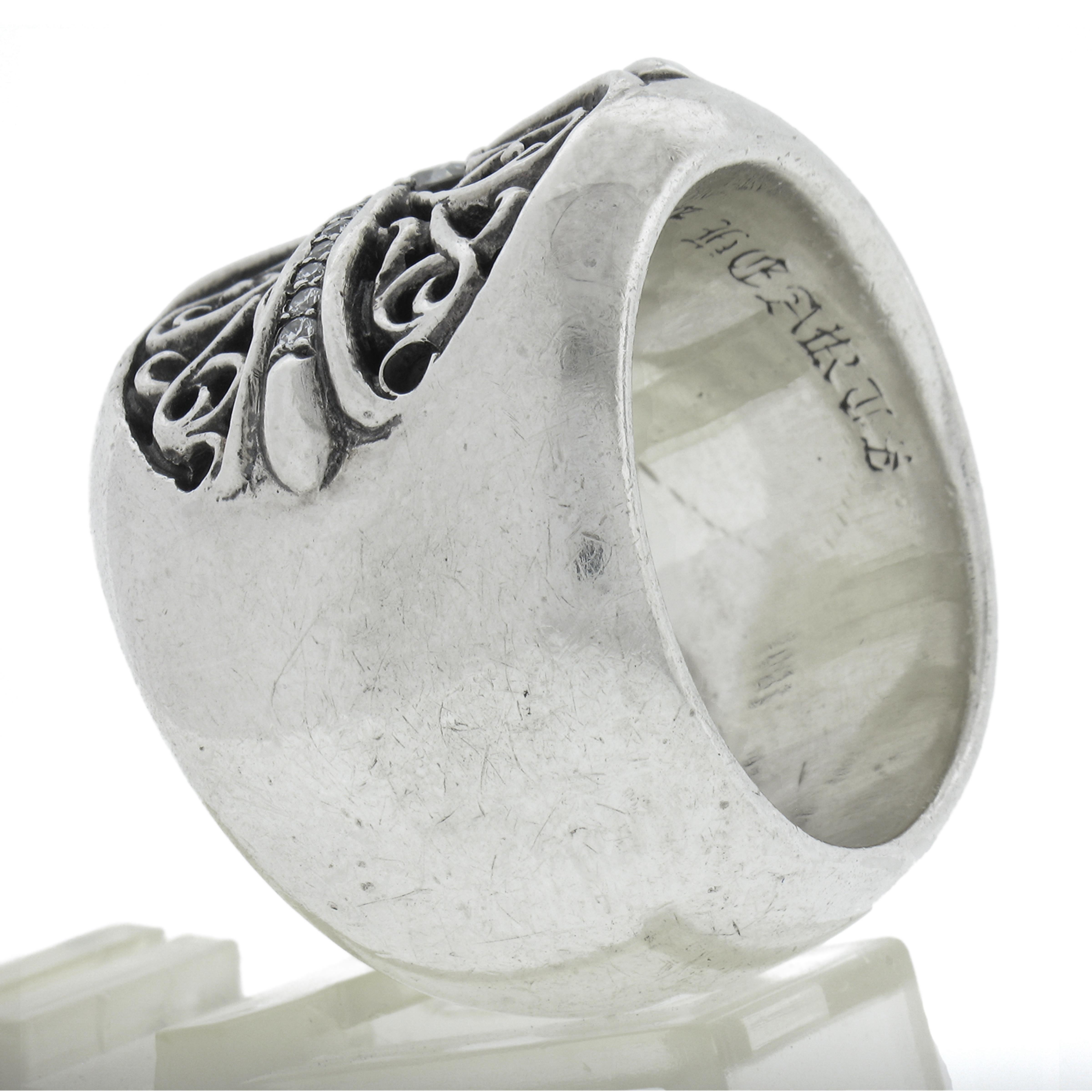 Chrome Hearts 2002 Large Keeper Men's Sterling Silver 0.77ctw Diamond Band Ring For Sale 3