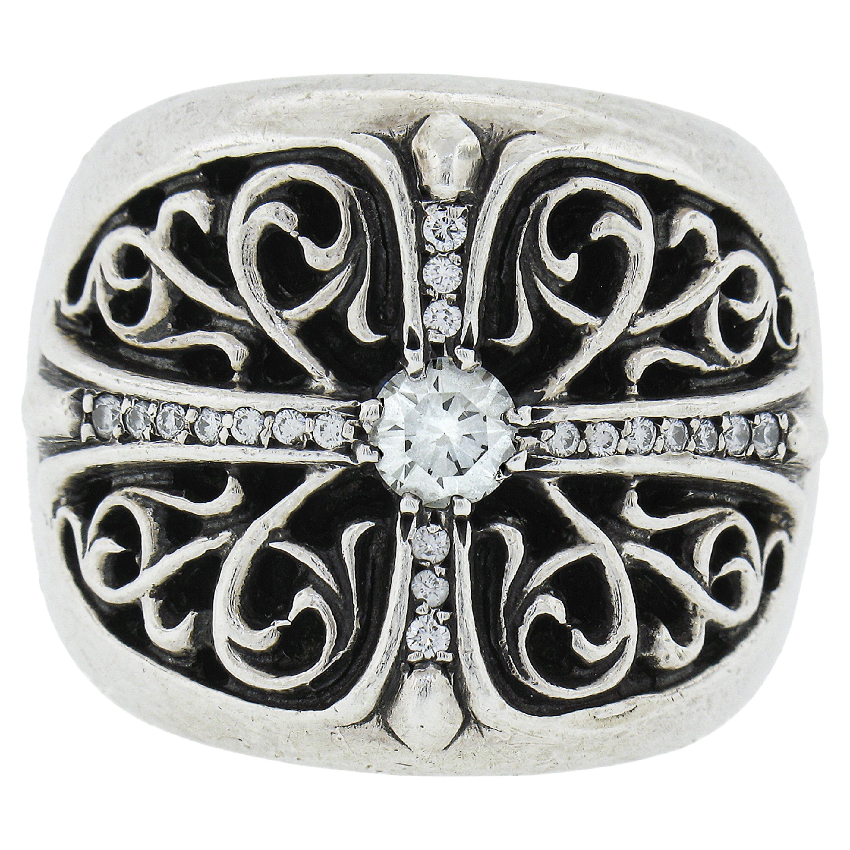 Chrome Hearts 2002 Large Keeper Men's Sterling Silver 0.77ctw Diamond Band Ring For Sale