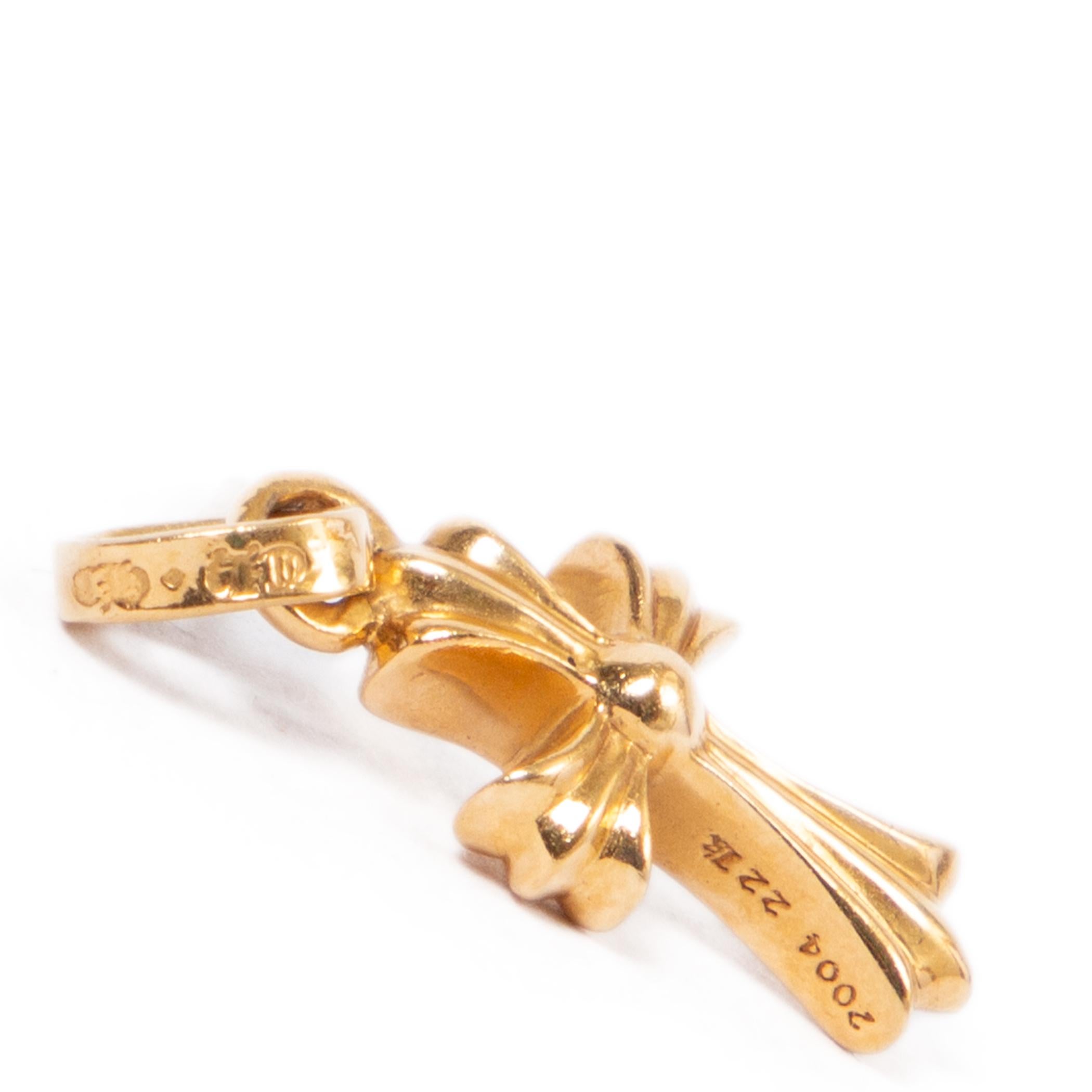 CHROME HEARTS 22K yellow gold BABY FAT CROSS Dangle Earring For Sale 1