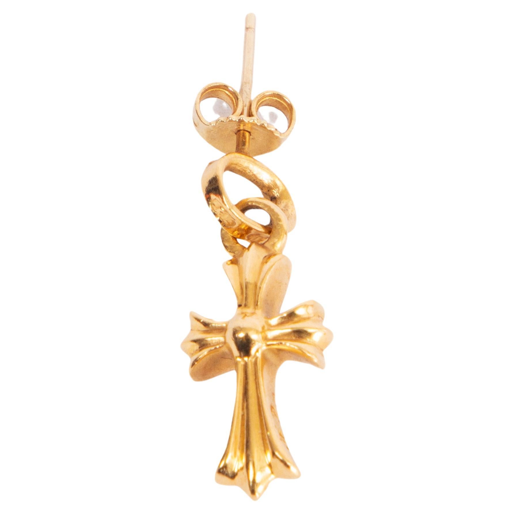 CHROME HEARTS 22K yellow gold BABY FAT CROSS Dangle Earring For Sale