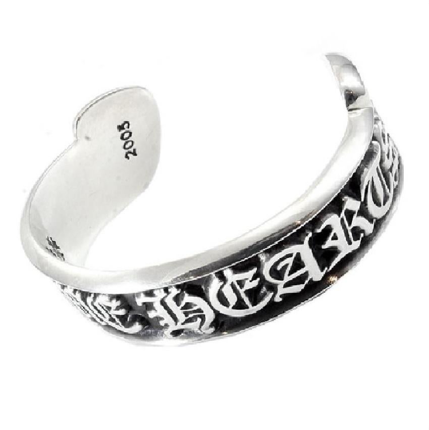 Chrome Hearts #79 Scroll Label Cuff Silver Bracelet 90.18G In Good Condition For Sale In New York, NY