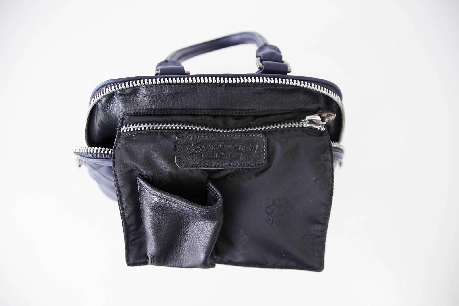 Chrome Hearts Bag Quilted Navy Sterling Silver Hardware Charming In Excellent Condition In Miami, FL