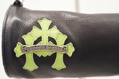 Chrome Hearts black and fluo green leather handle bag pouch