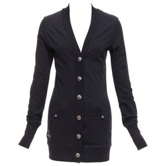 CHROME HEARTS cardigan nero in cotone argento con bottone crocifisso e patch in pelle S