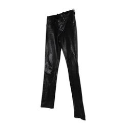 CHROME HEARTS nero con bordi ricamati in pelle STRETCH Pantaloni 34 XS