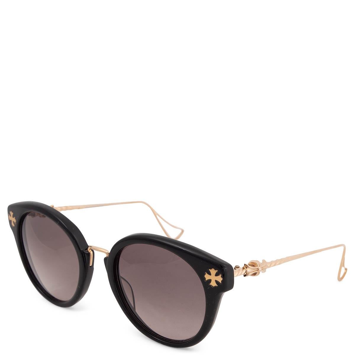 100% authentic Chrome Hearts Jenna Se Quoi sunglasses in black acetate and embellished gold plated metal tempels with gradient grey lenses. Have been worn and are in excellent condition. Come without case.

Measurements
Model	Jenna Se Quoi