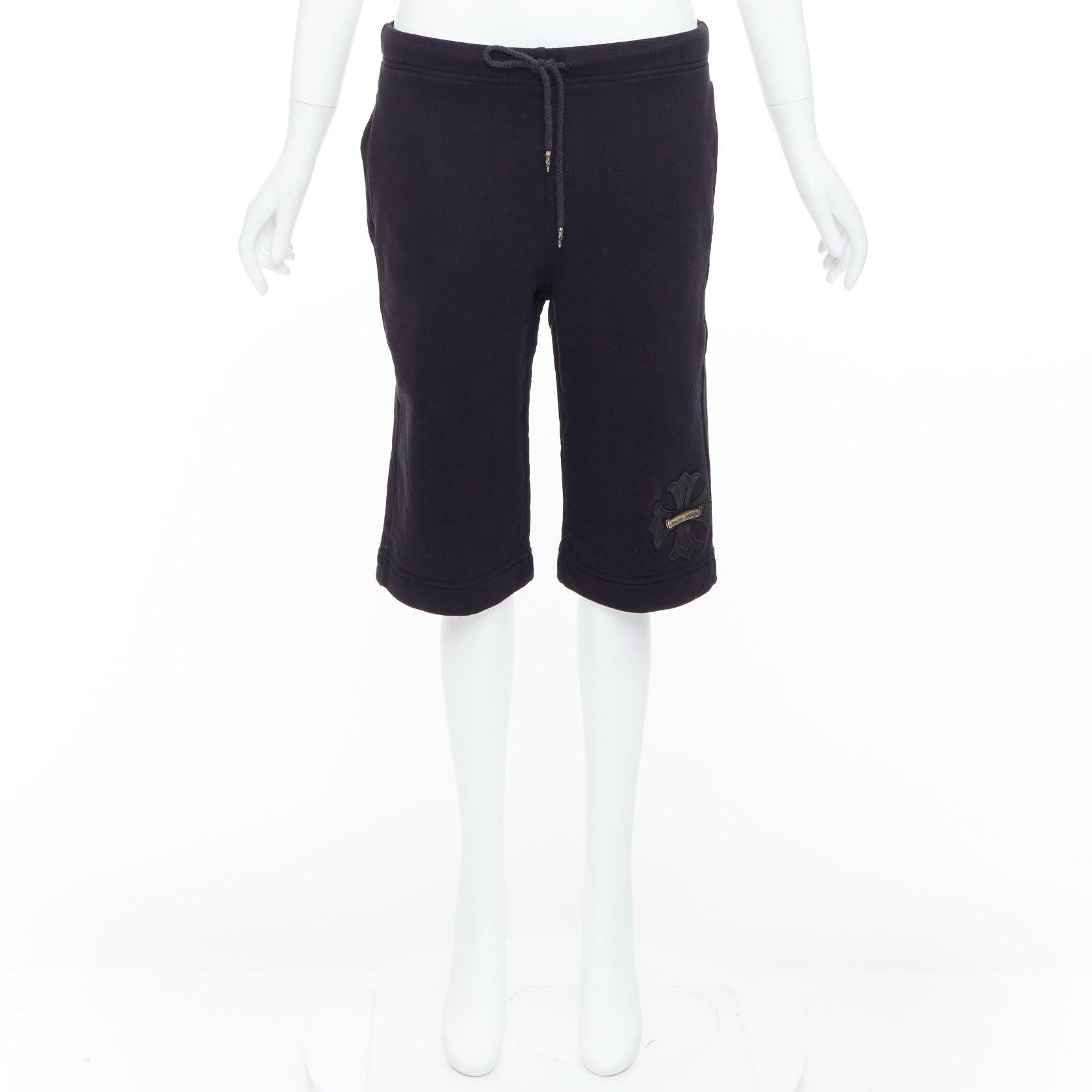 CHROME HEARTS black leather crucifix cross patch cotton bermuda shorts M For Sale 4