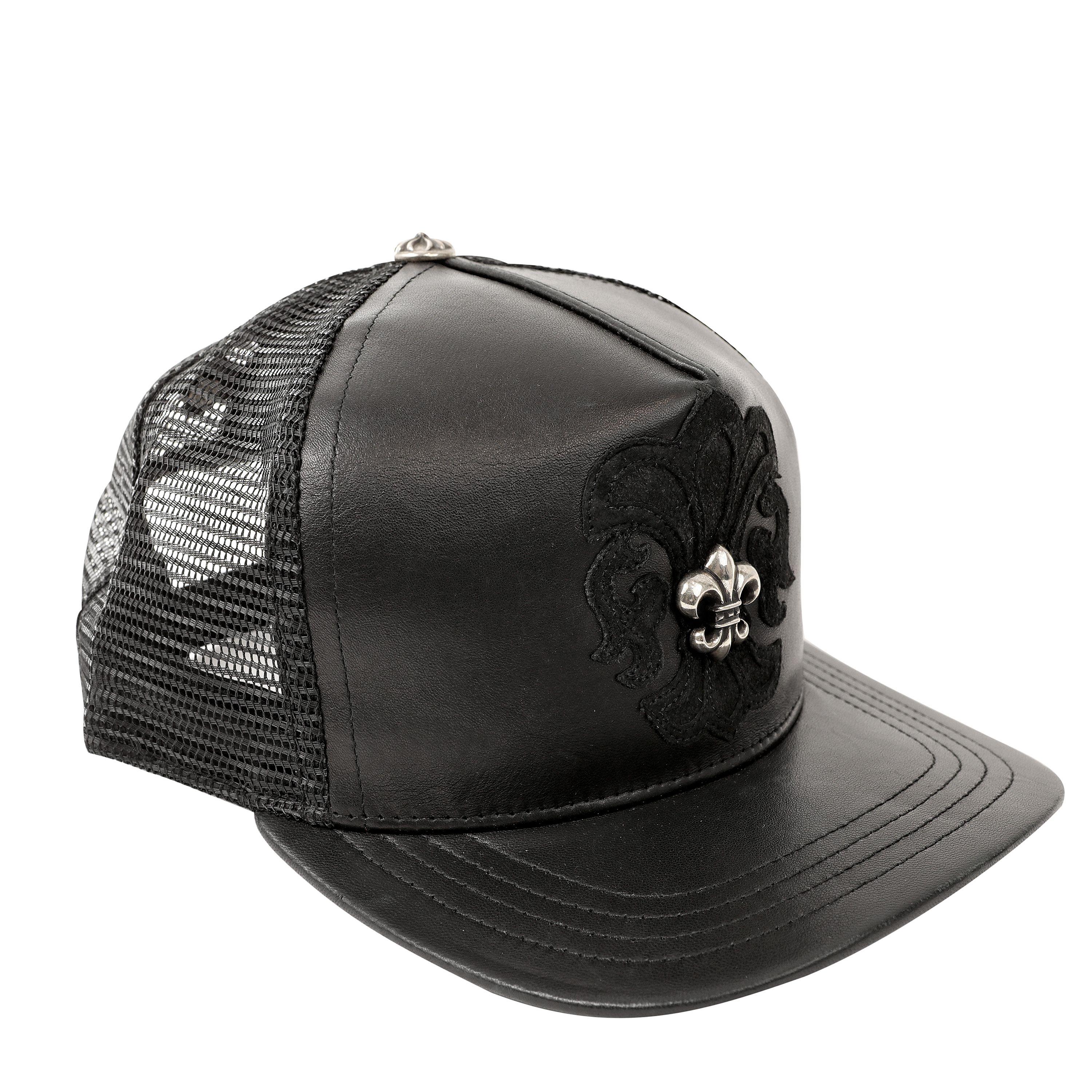 Chrome Hearts Black Leather Fleur de Lis Hat In New Condition For Sale In Palm Beach, FL