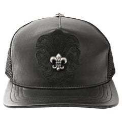 Used Chrome Hearts Black Leather Fleur de Lis Hat