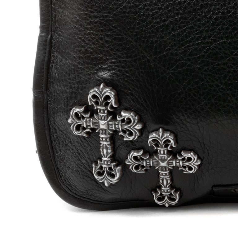 Chrome Hearts Black Leather Small Briefcase with Cross Hardware