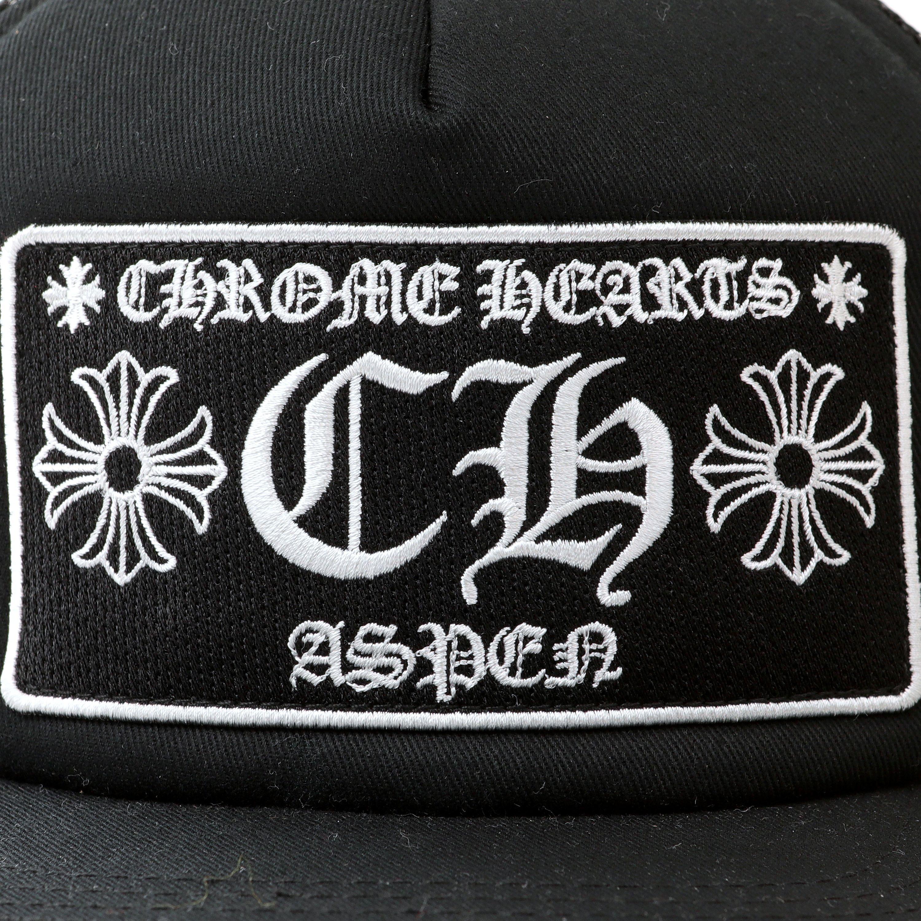 This authentic Chrome Hearts Black Logo Hat is in pristine unworn condition.  Black trucker hat with Chrome Hearts Logo Aspen patch. 

PBF 14044