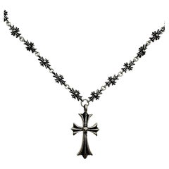 Used Chrome Hearts Black Sterling Silver Cross Pendant & Cross Links Necklace
