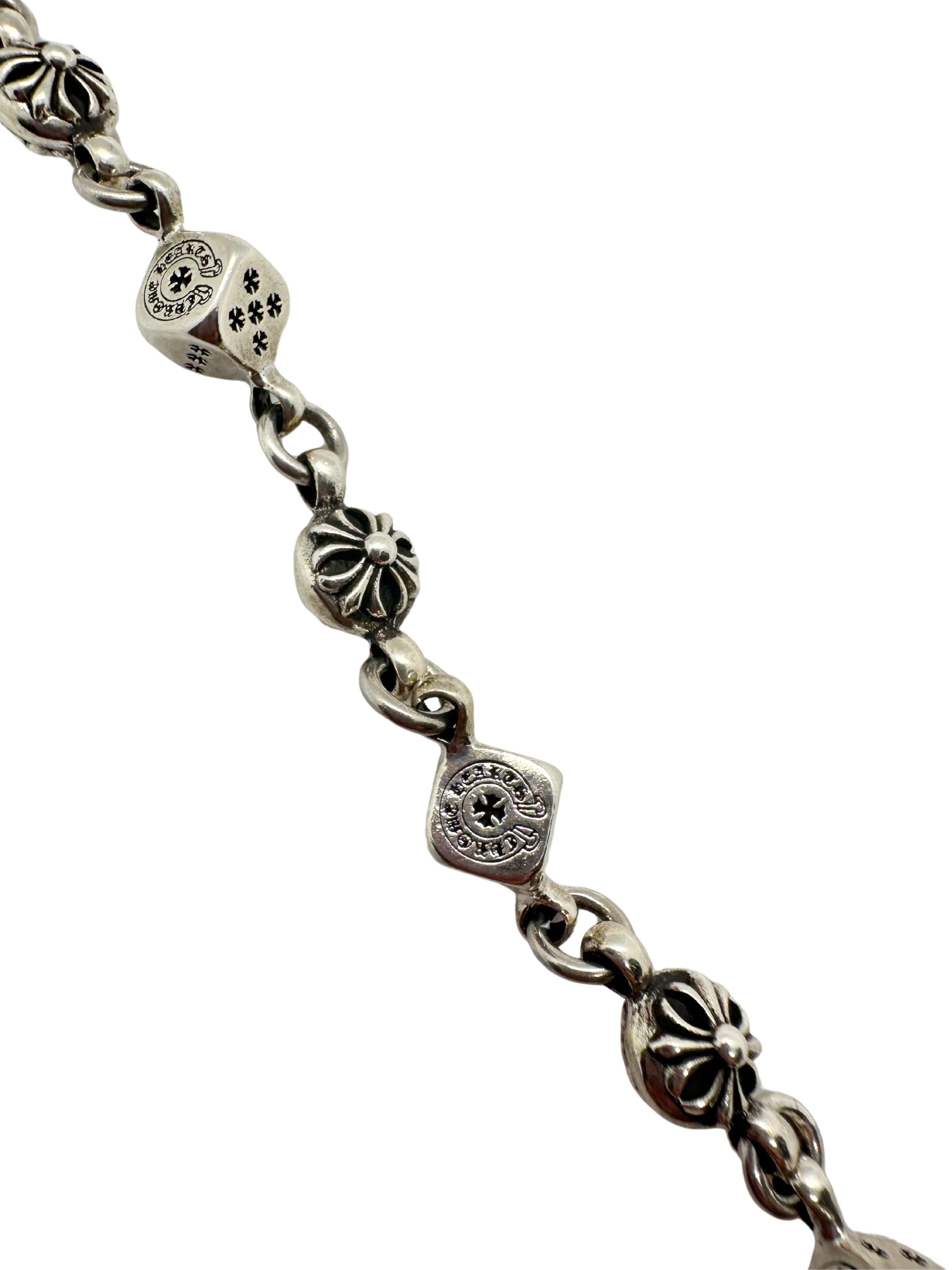 da uomo o donna Bracciale Charm Chrome Hearts in argento sterling nero con croce a dadi rotanti in vendita
