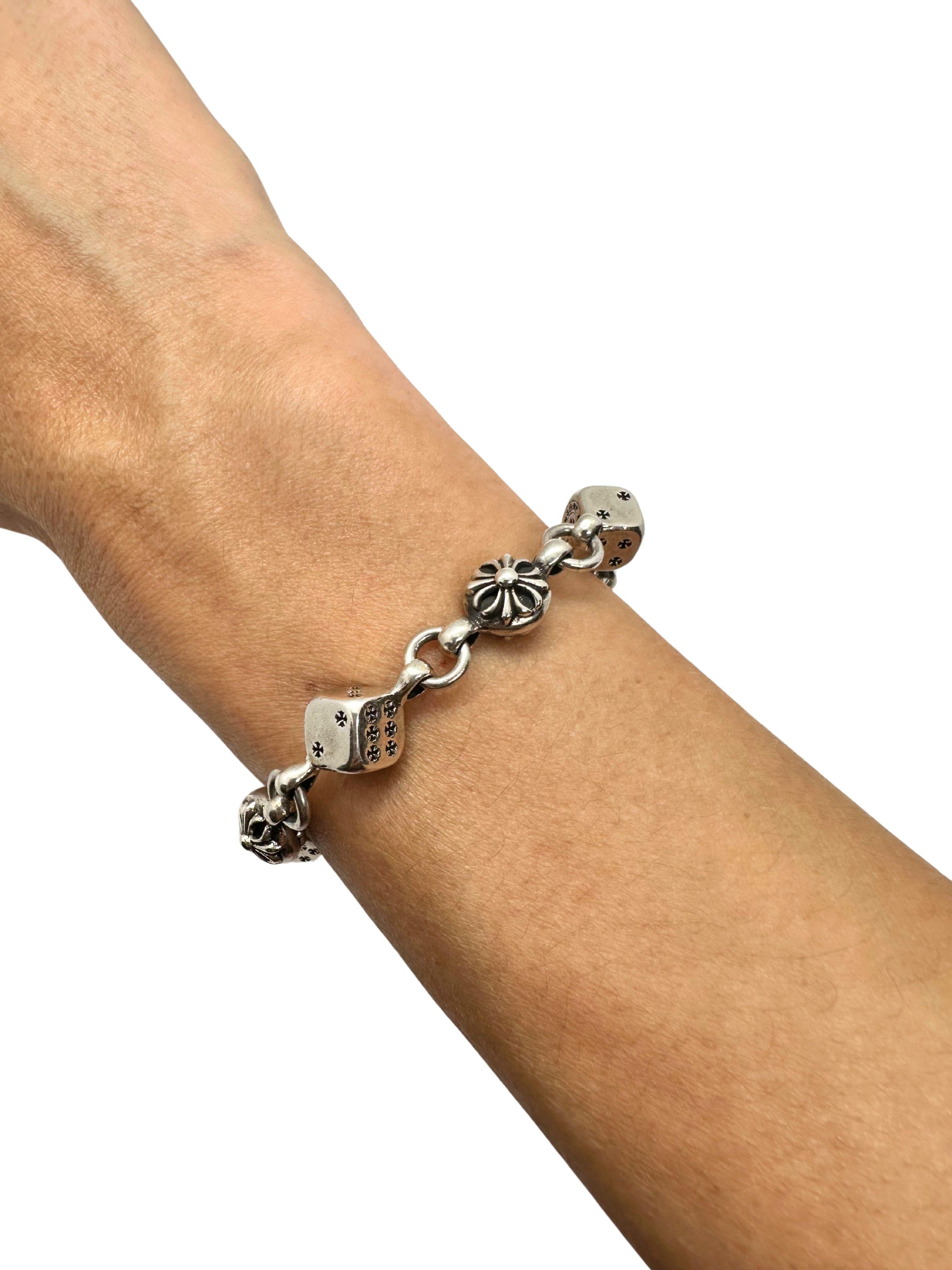 Bracciale Charm Chrome Hearts in argento sterling nero con croce a dadi rotanti in vendita 4