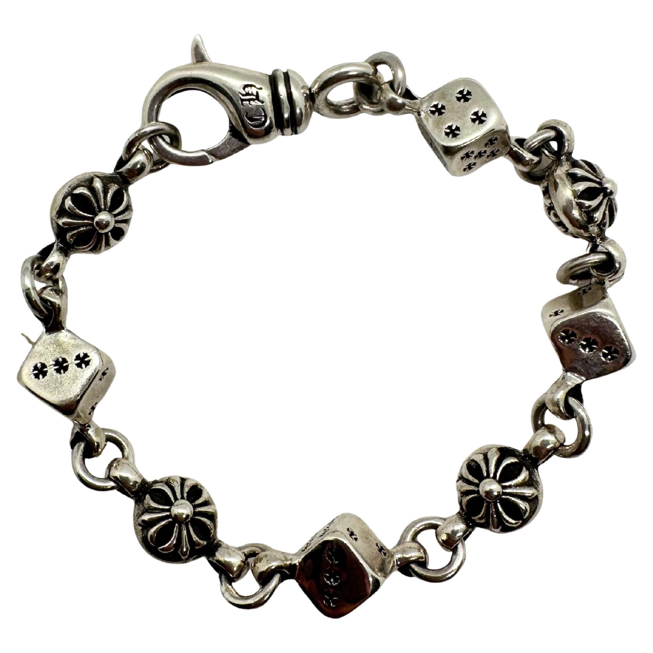 Bracciale Charm Chrome Hearts in argento sterling nero con croce a dadi rotanti in vendita