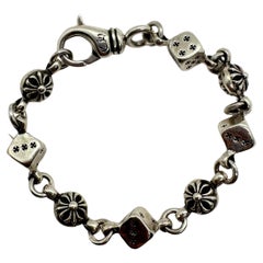 Used Chrome Hearts Black Sterling Silver Rolling Dice Cross Charm Bracelet