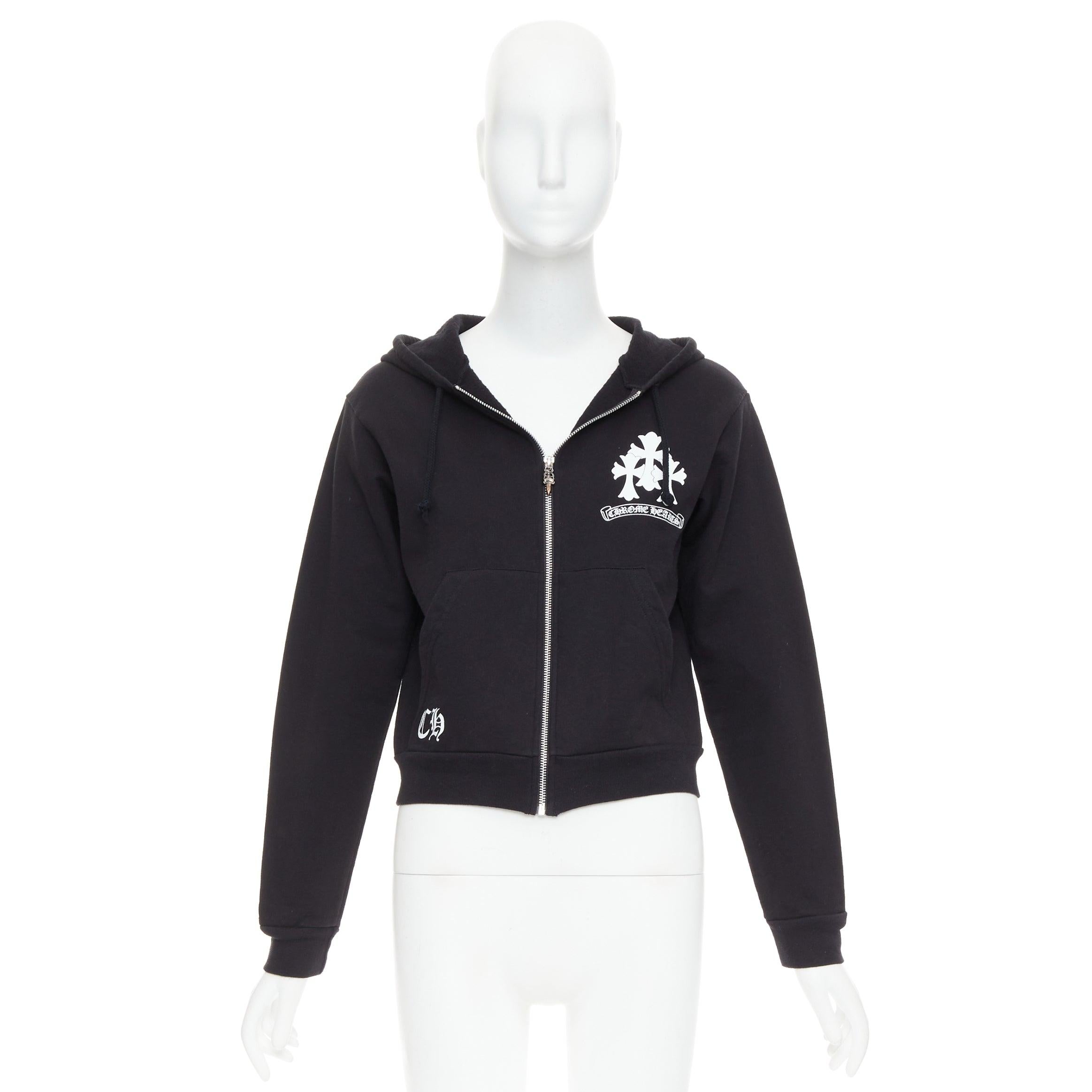CHROME HEARTS black Triple Cemetery Cross CH print cropped hoodie M For Sale 5