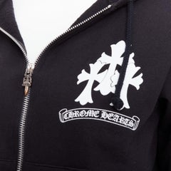 CHROME HEARTS black Triple Cemetery Cross CH print cropped hoodie M