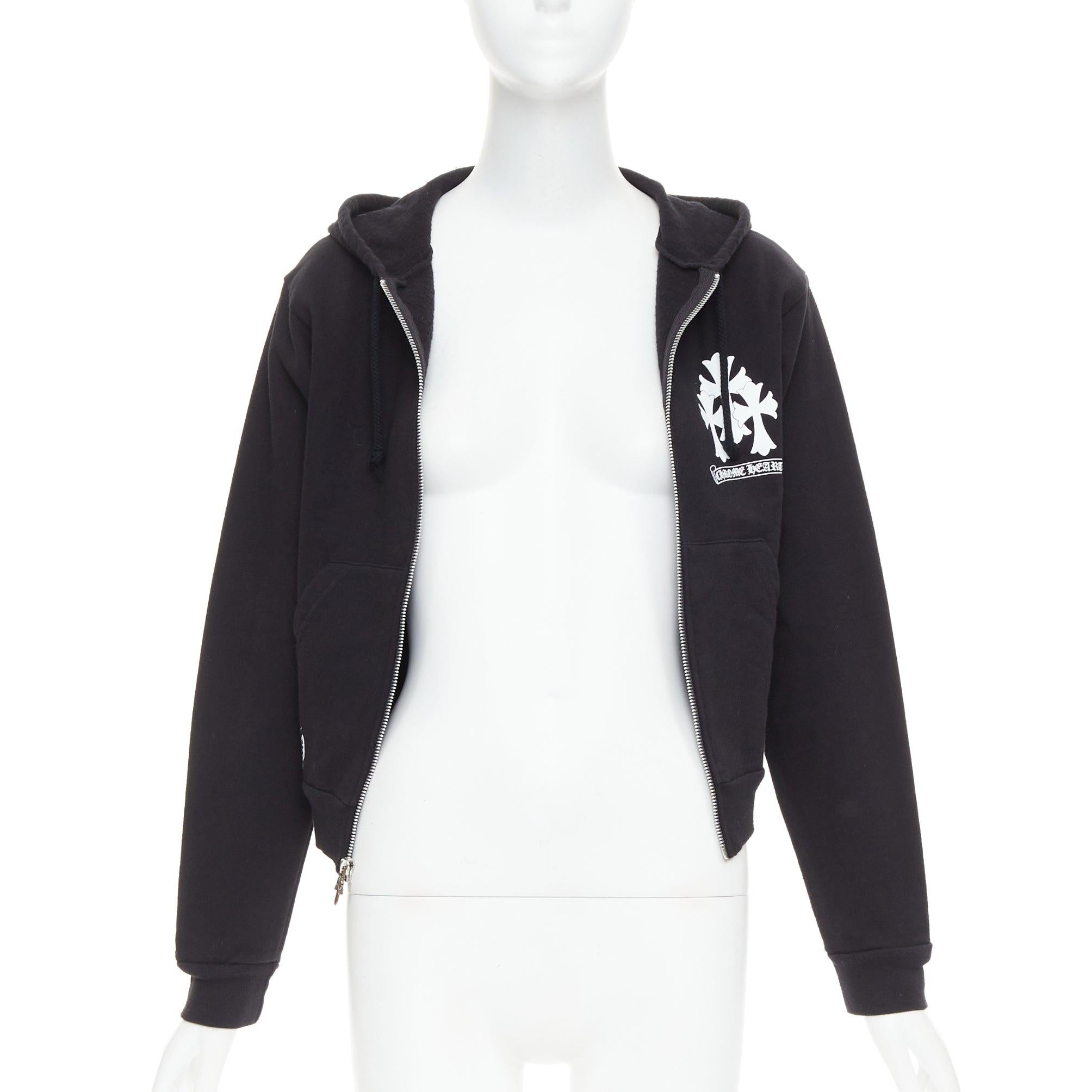 Black CHROME HEARTS black Triple Cemetery Cross CH print cropped hoodie M For Sale