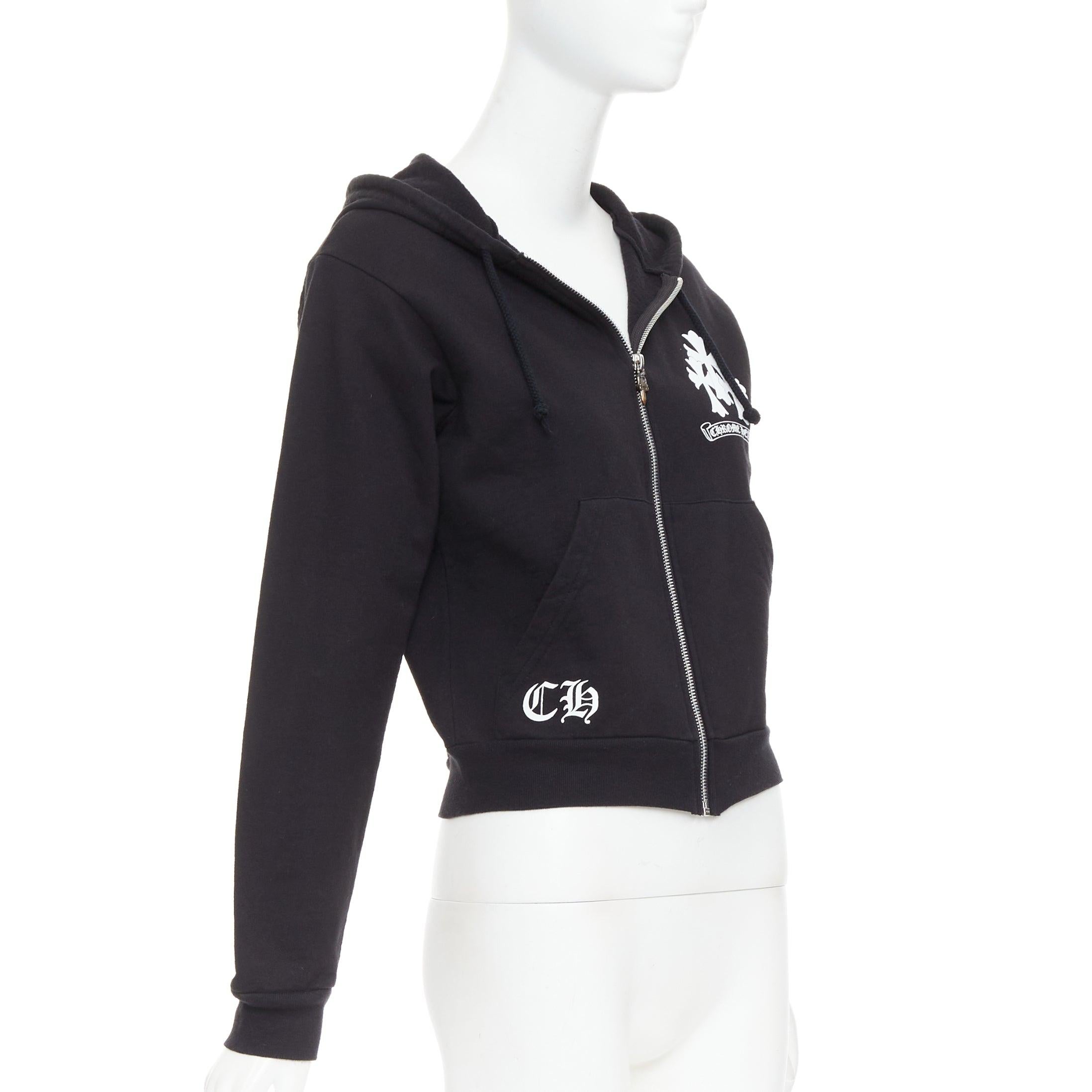 CHROME HEARTS black Triple Cemetery Cross CH print cropped hoodie M In Excellent Condition For Sale In Hong Kong, NT