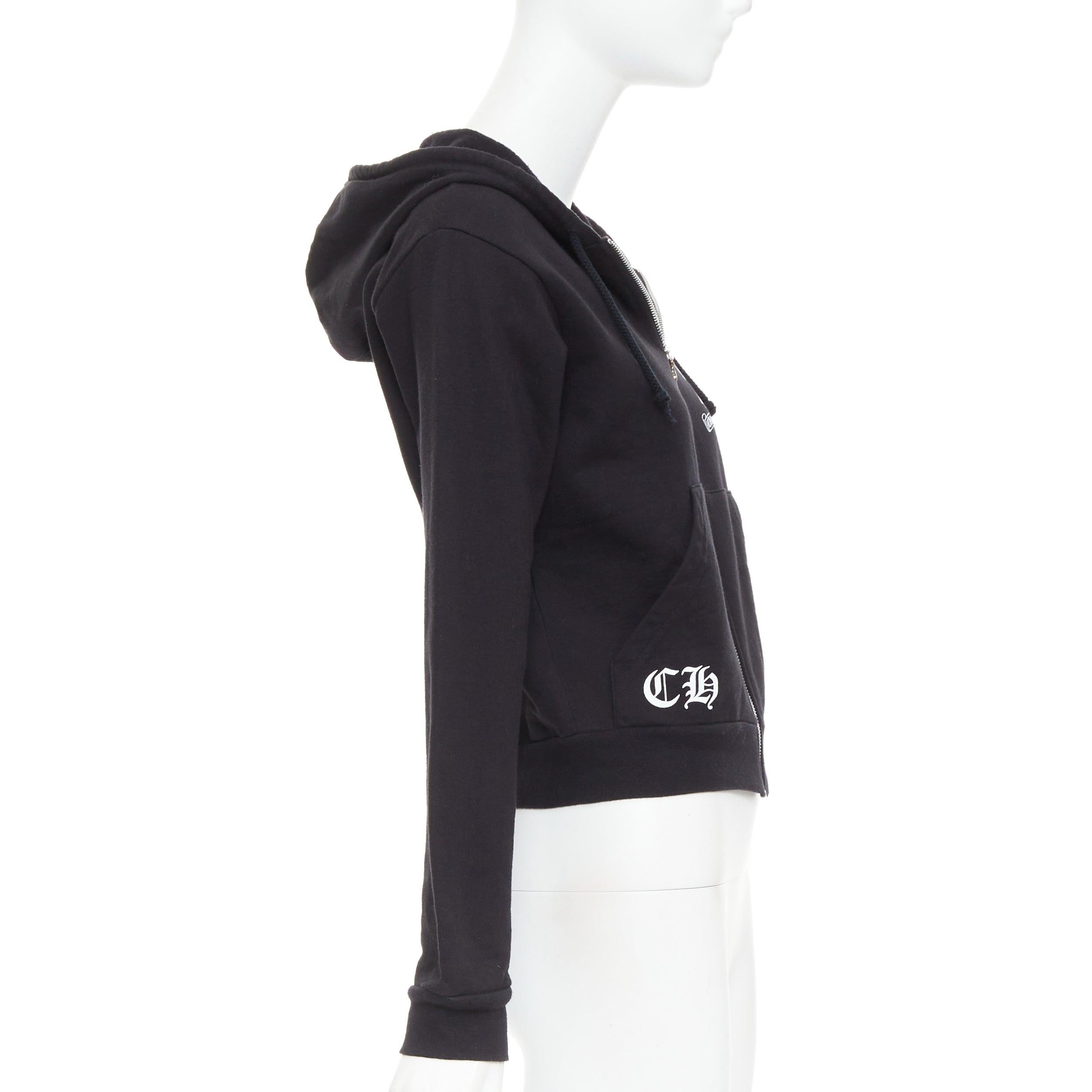 Women's CHROME HEARTS black Triple Cemetery Cross CH print cropped hoodie M For Sale