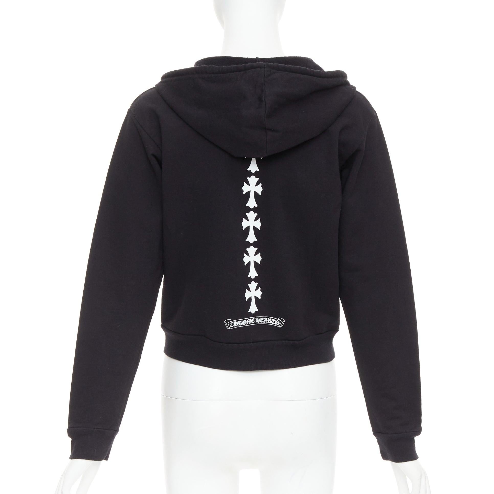 CHROME HEARTS black Triple Cemetery Cross CH print cropped hoodie M For Sale 1