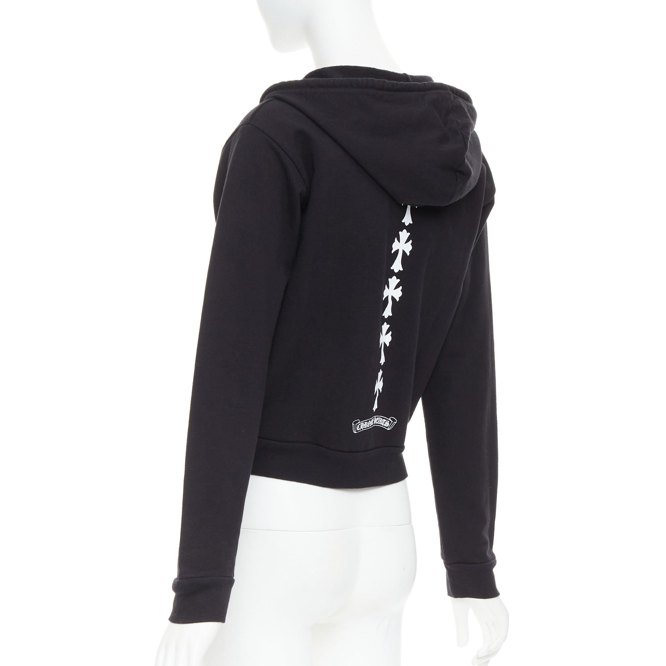 CHROME HEARTS black Triple Cemetery Cross CH print cropped hoodie M For Sale 2