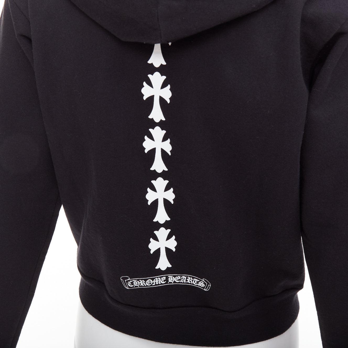 CHROME HEARTS black Triple Cemetery Cross CH print cropped hoodie M For Sale 3